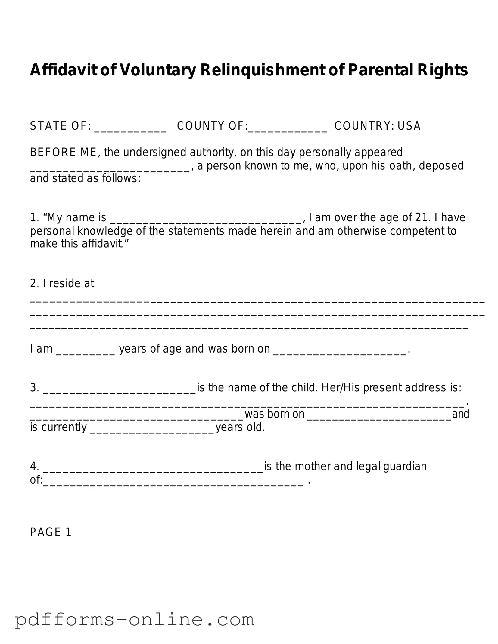 Blank Affidavit Parental Rights Template
