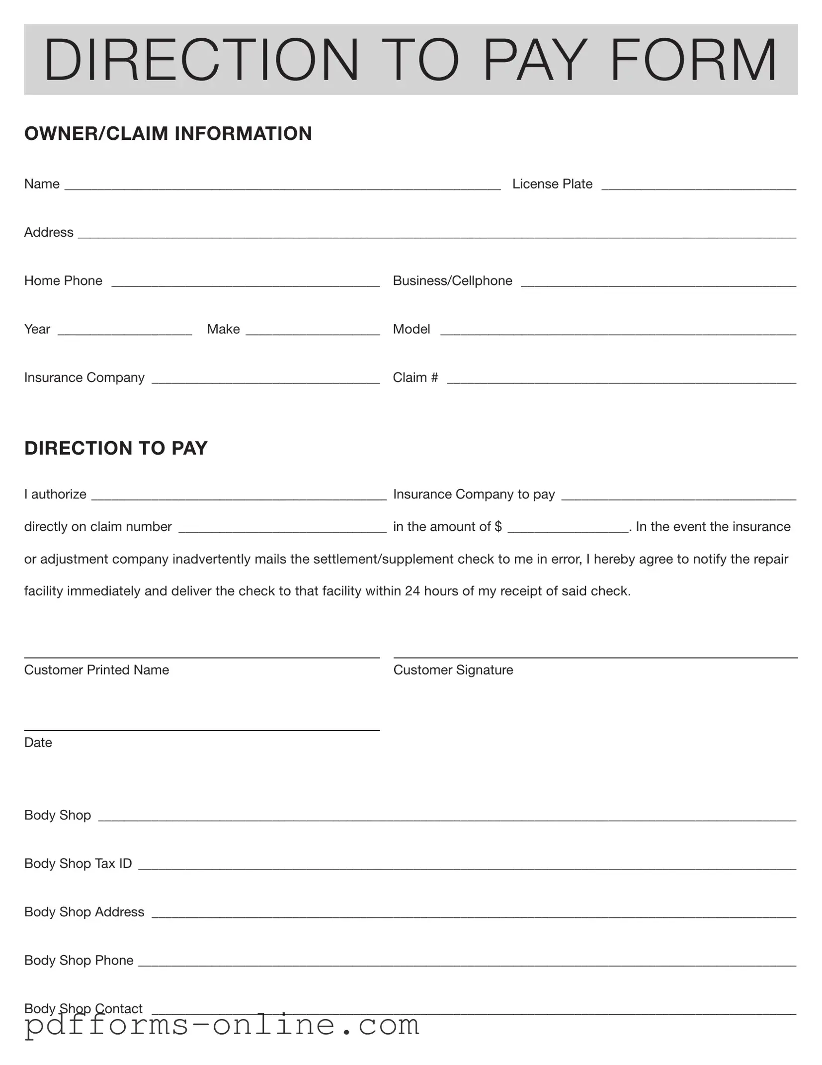 Blank Authorization And Direction Pay Template