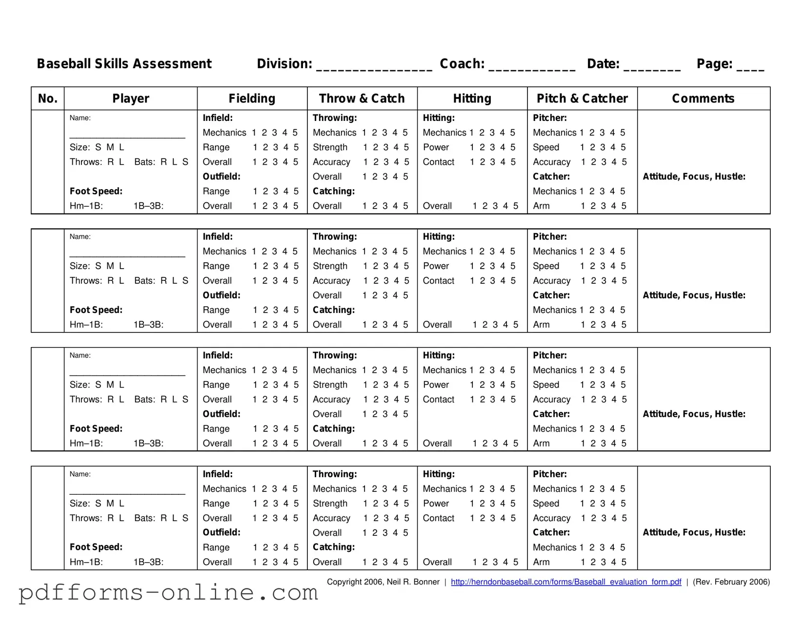 Blank Baseball Assessment Template