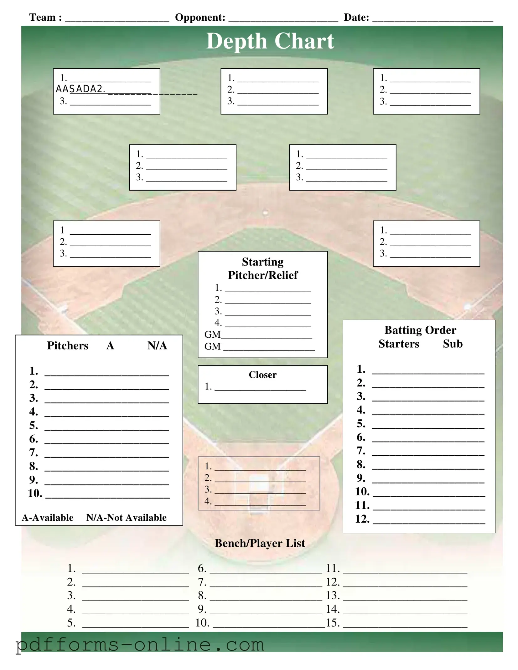 Blank Baseball Field Lineup Template