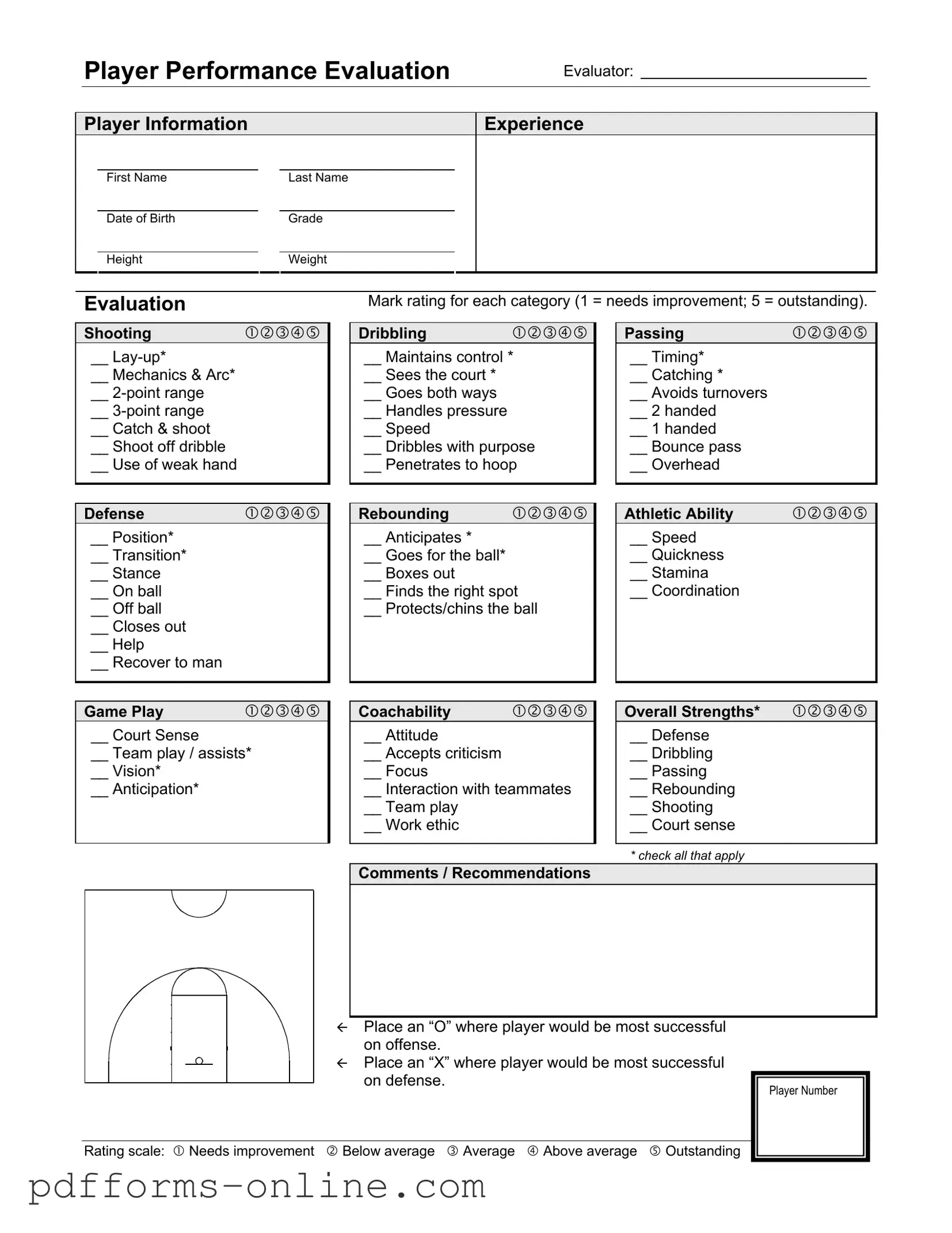 Blank Basketball Evaluation Template