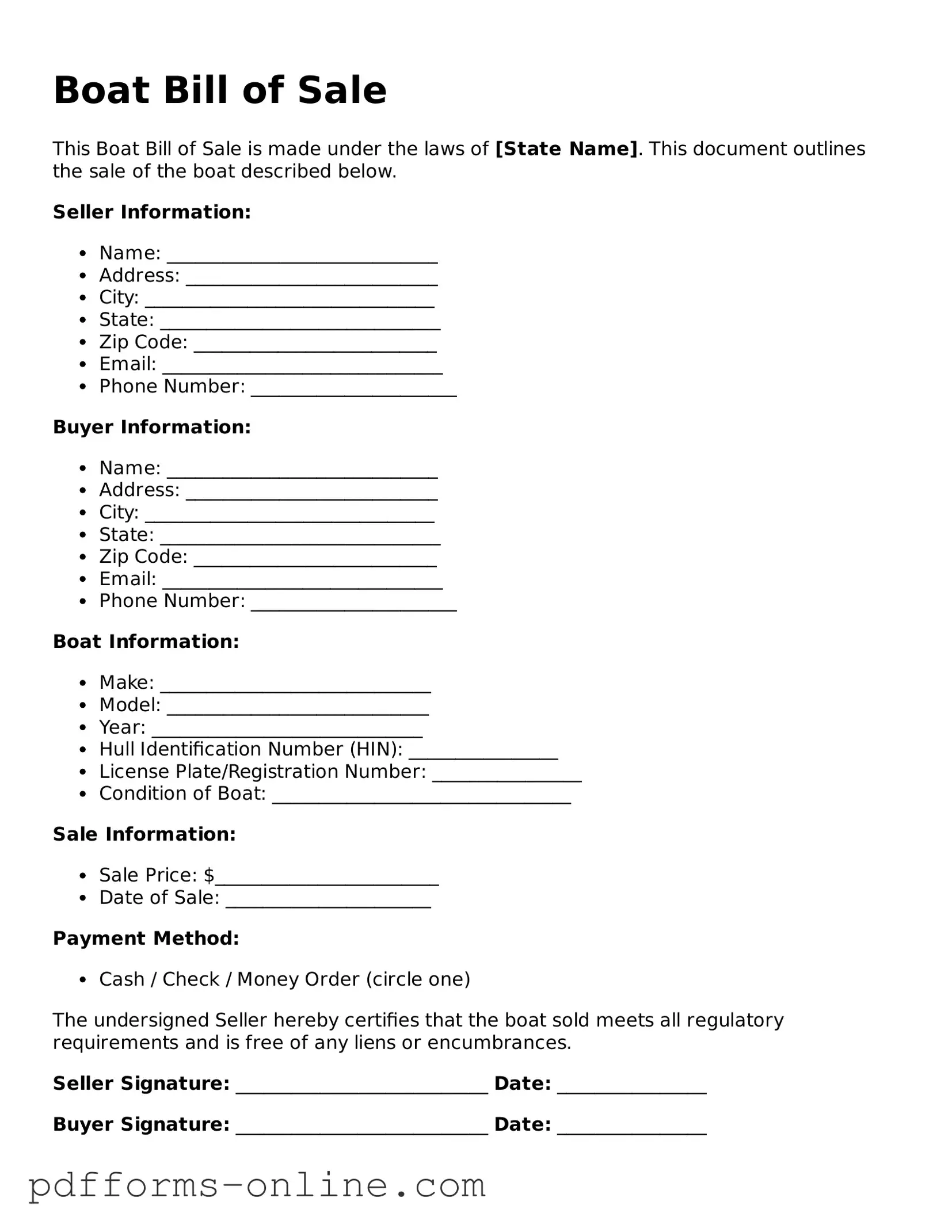 Blank Boat Bill of Sale Form