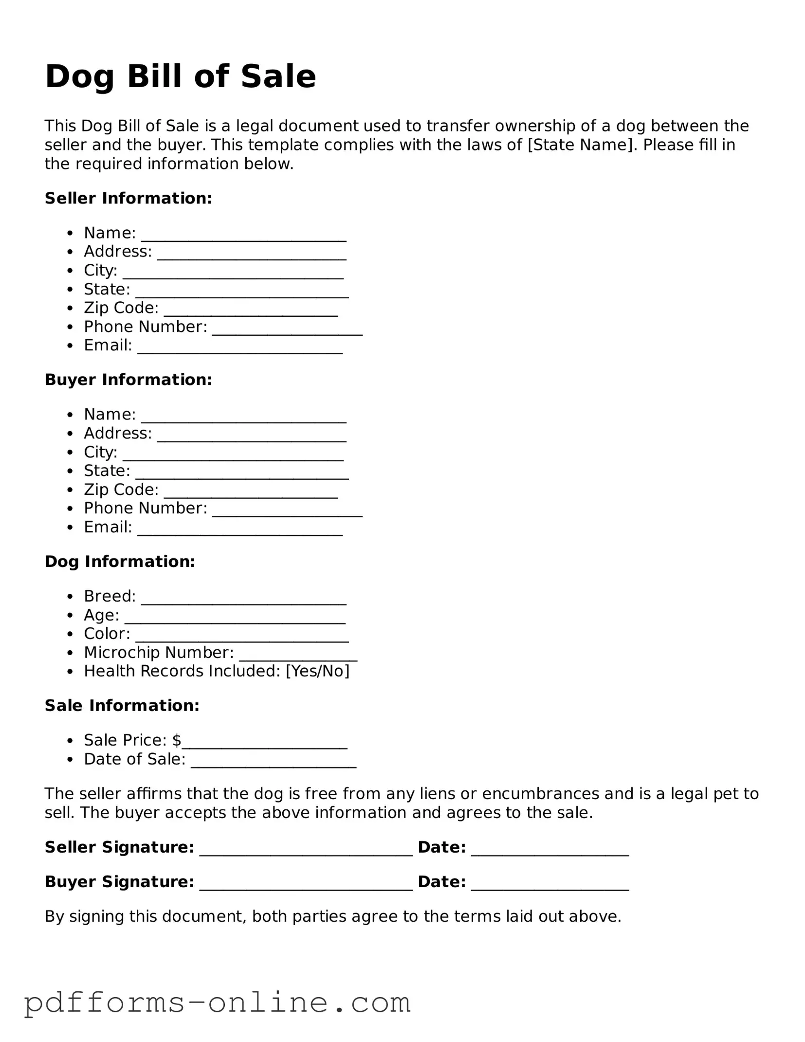 Blank Dog Bill of Sale Form