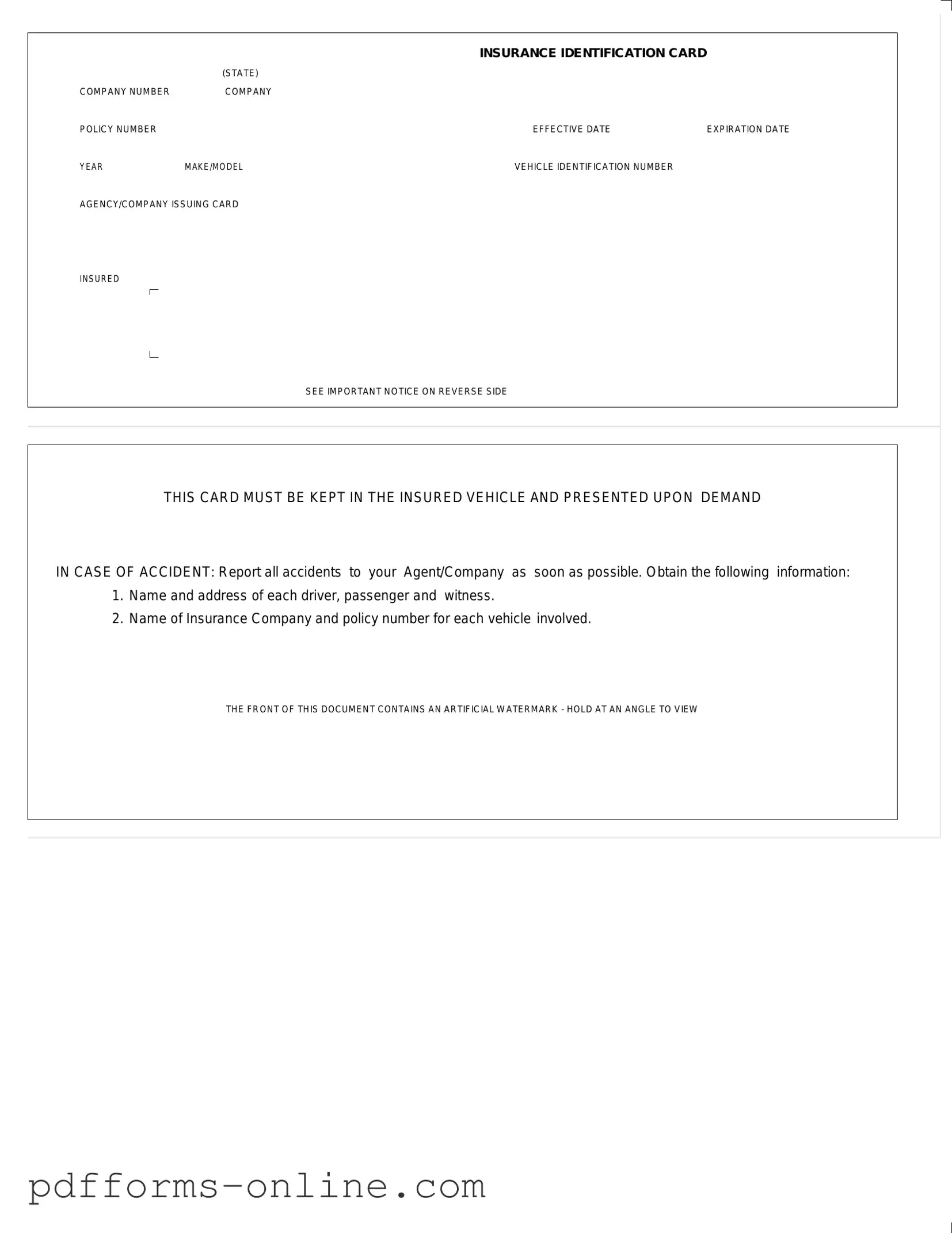 Blank Auto Insurance Card Template