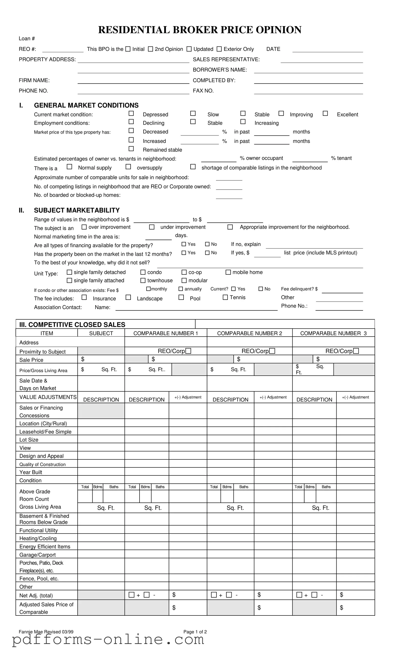 Blank Broker Price Opinion Template