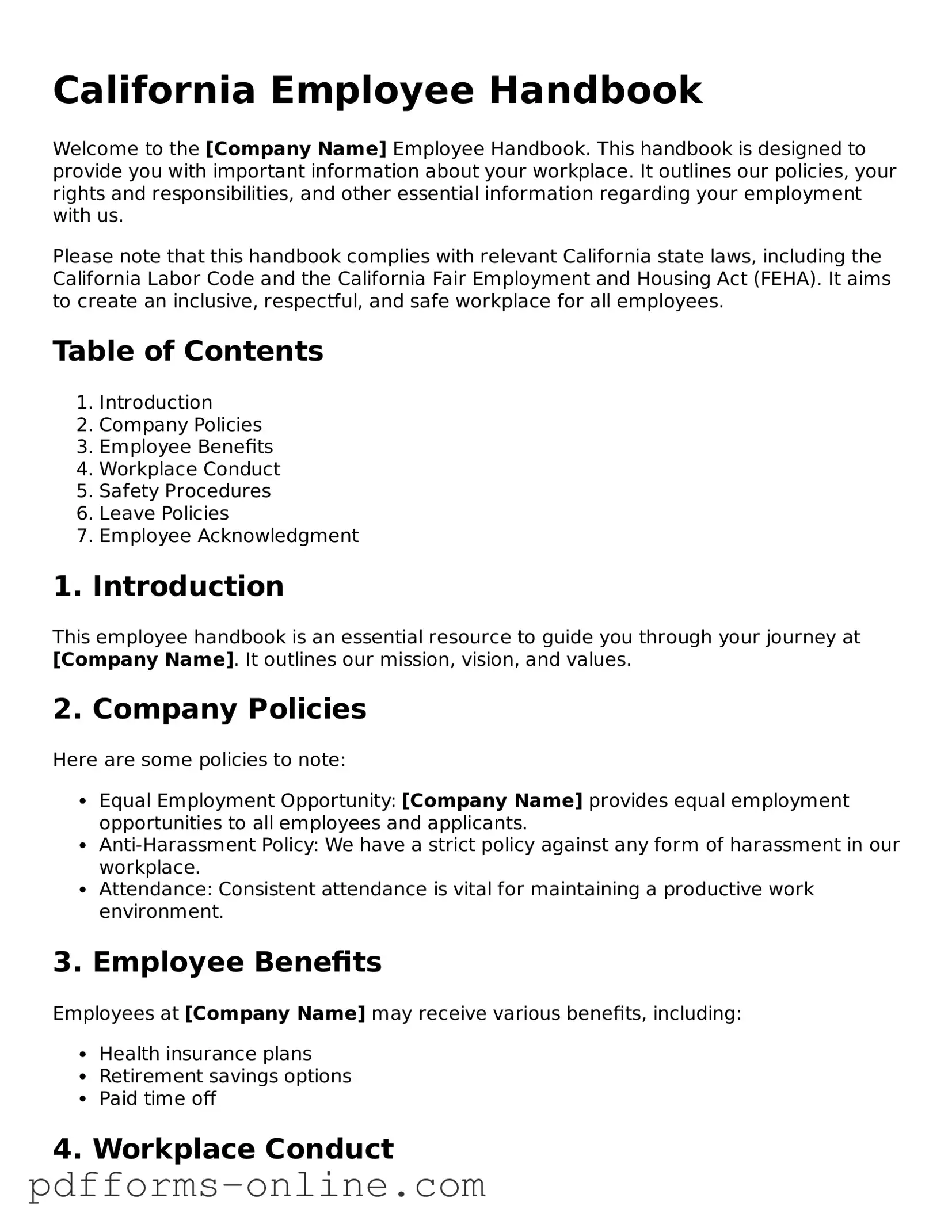 Valid California Employee Handbook Template