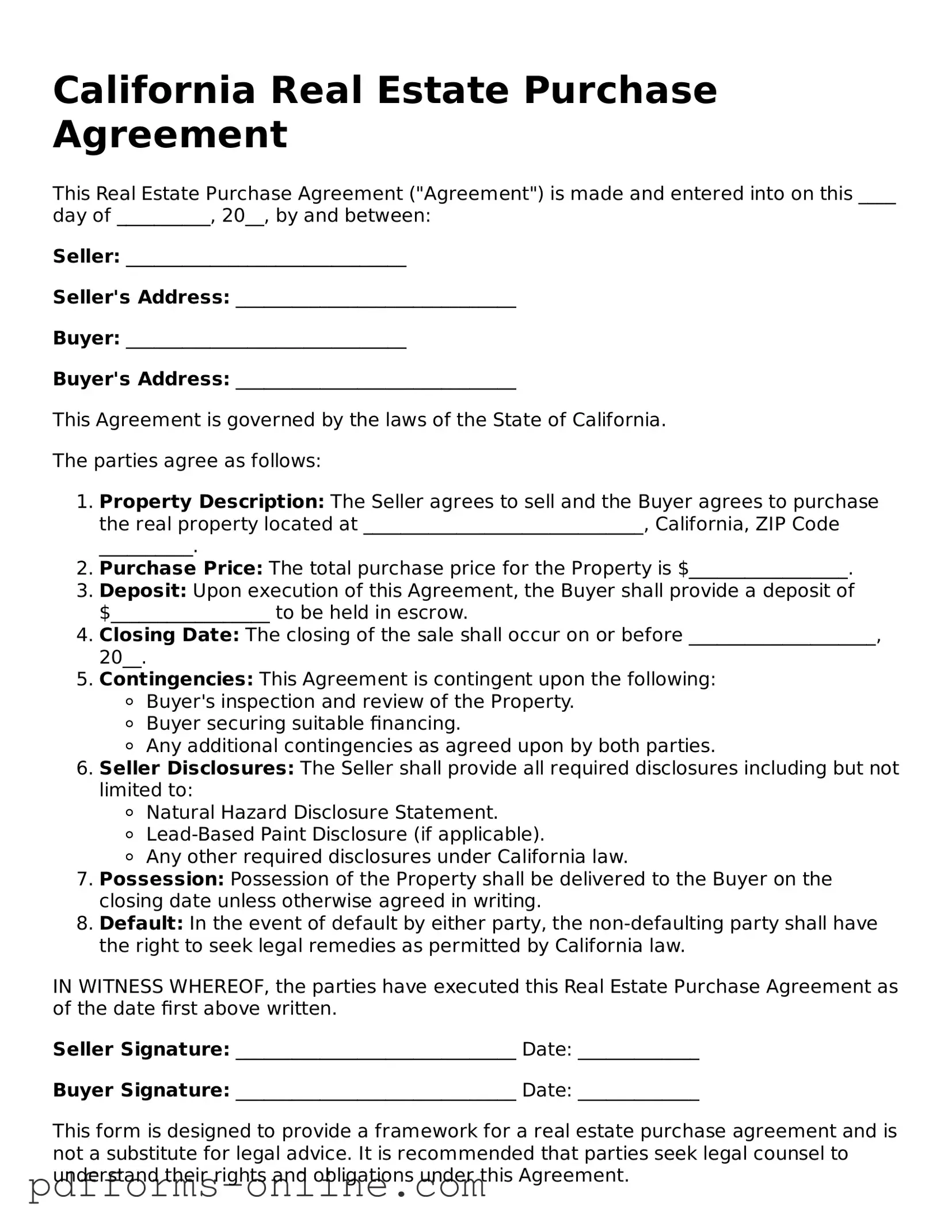 Valid California Real Estate Purchase Agreement Template