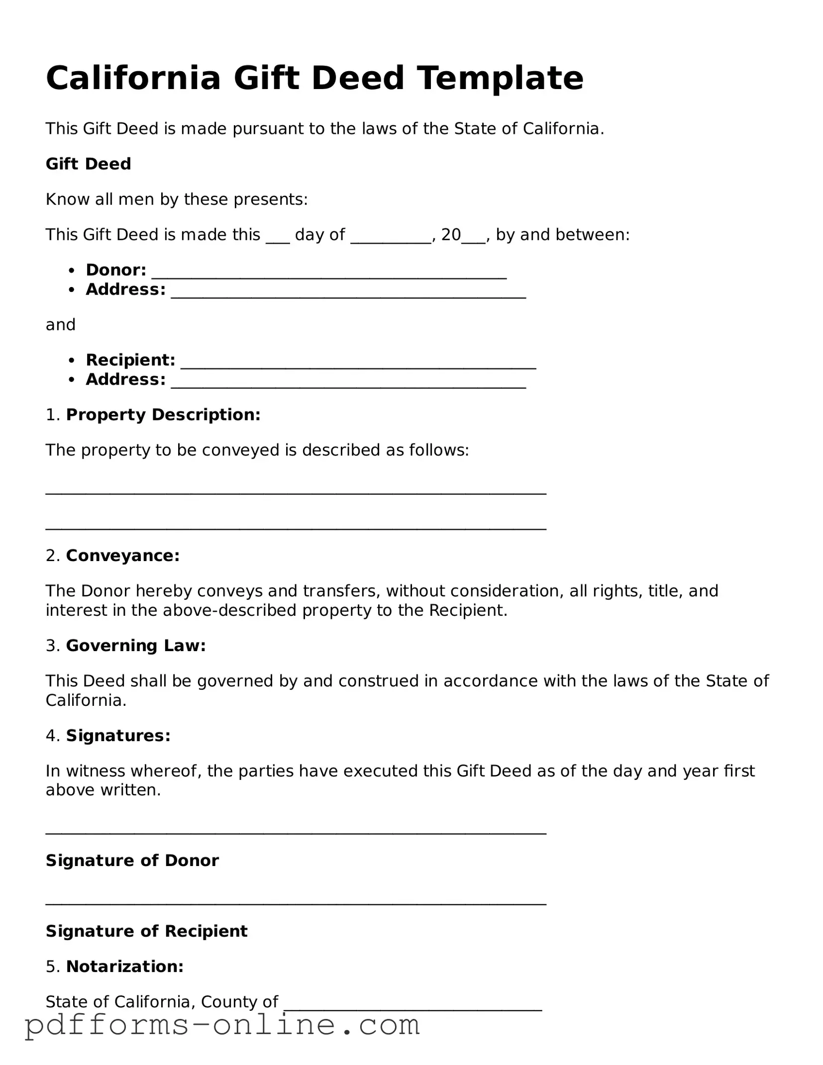 Valid California Gift Deed Template
