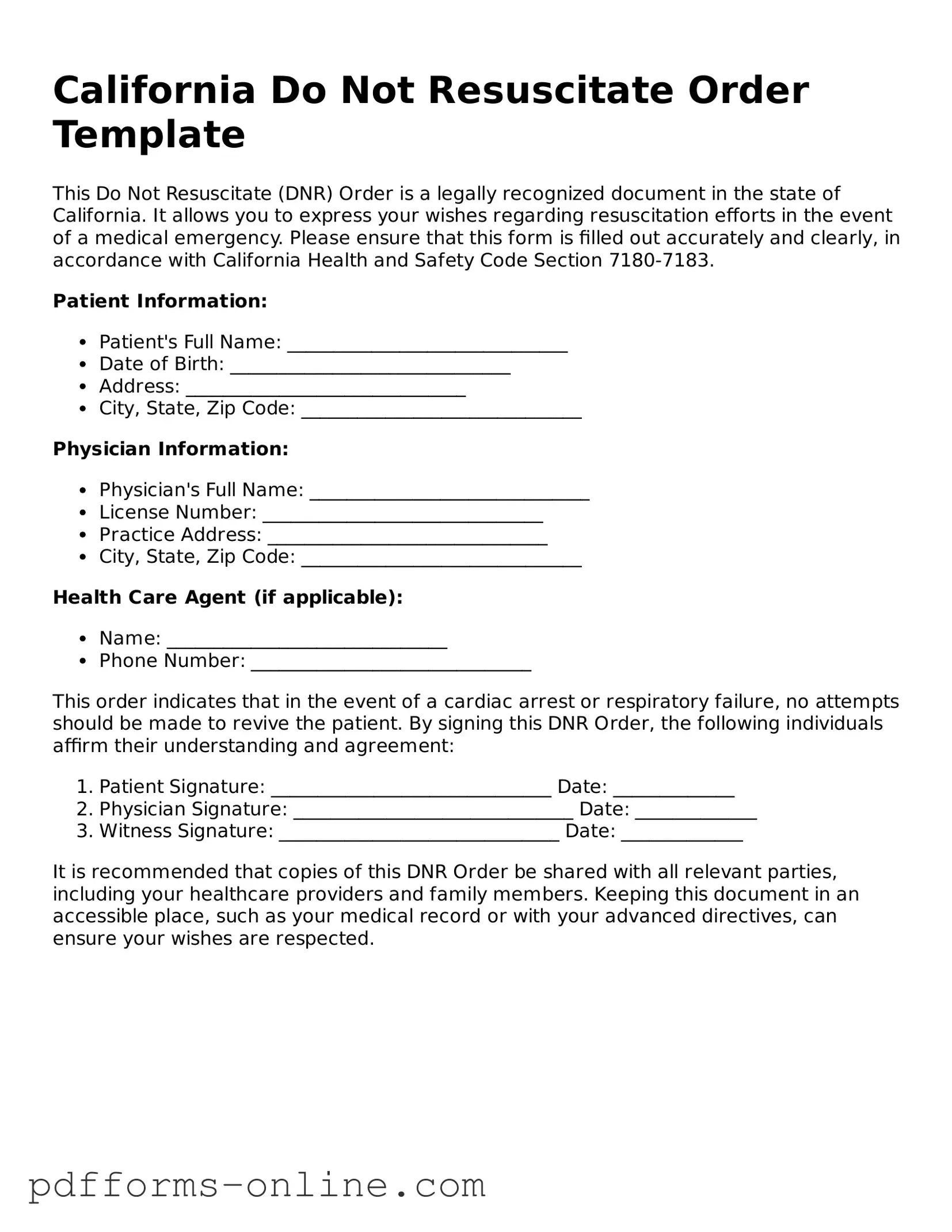 Valid California Do Not Resuscitate Order Template