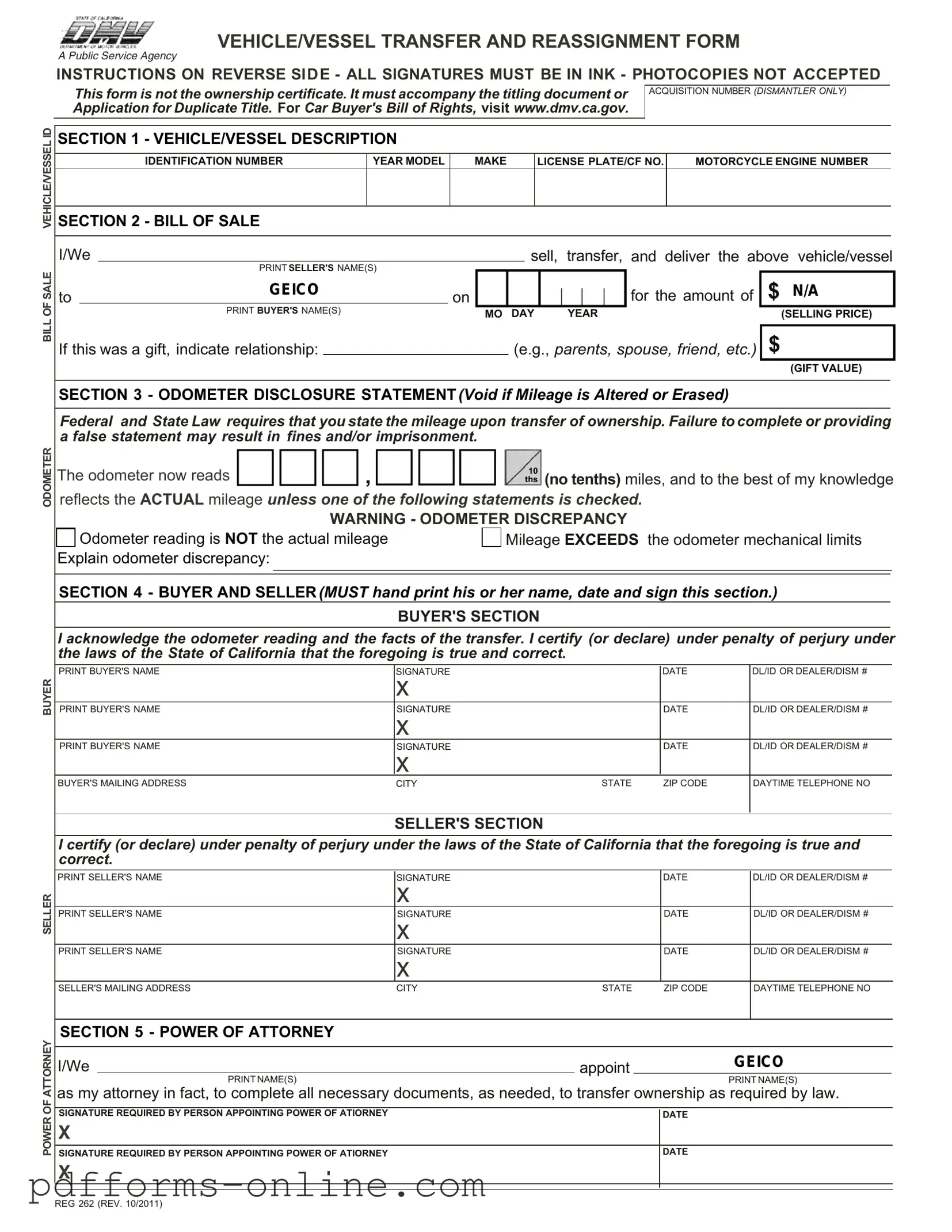 Blank California Fotm Reg 262 Template