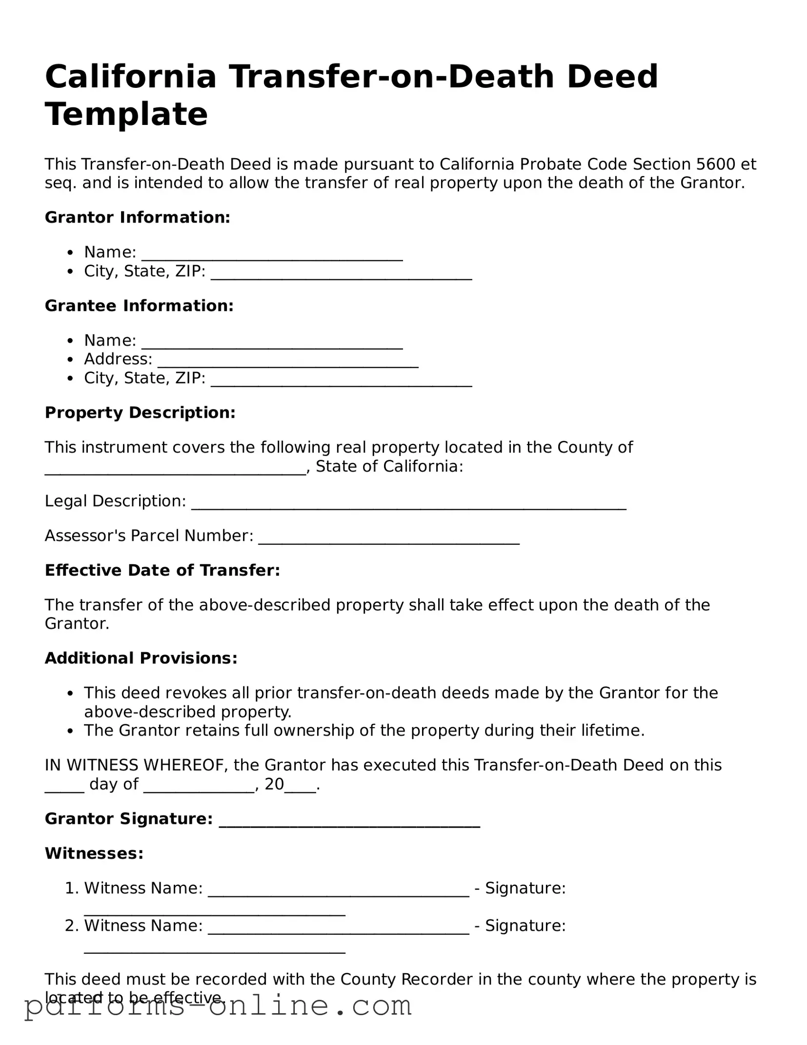 Valid California Transfer-on-Death Deed Template