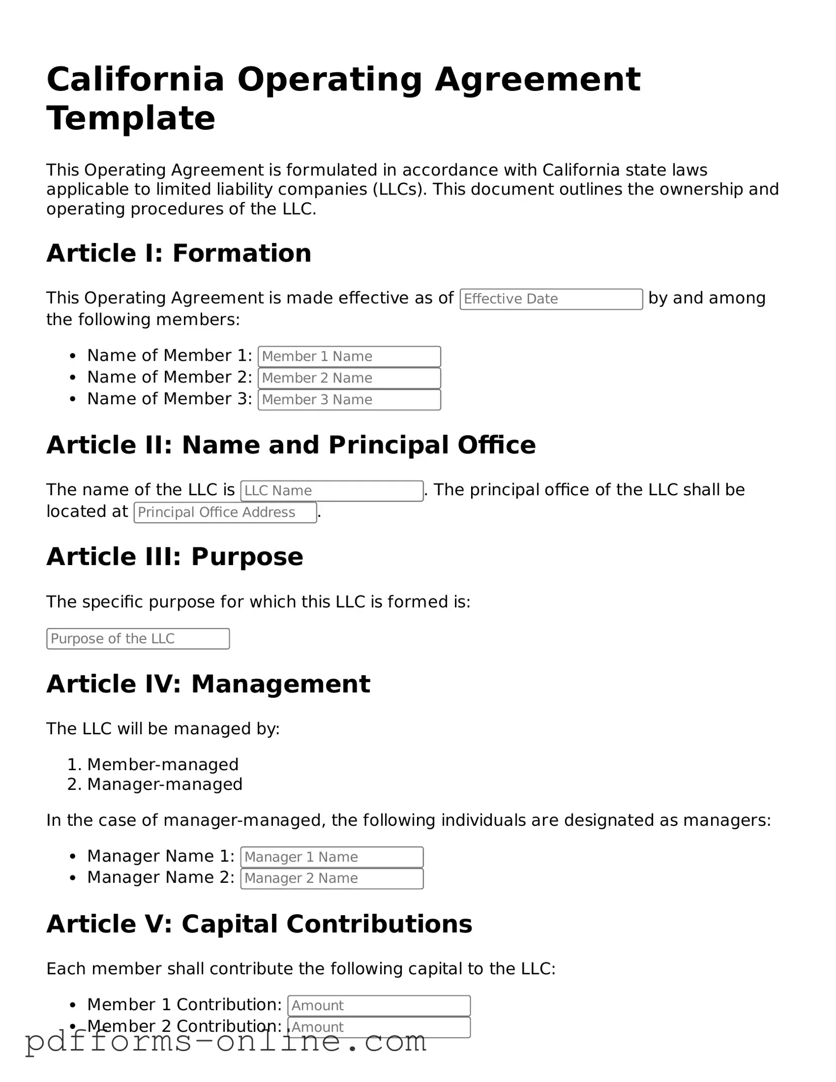 Valid California Operating Agreement Template