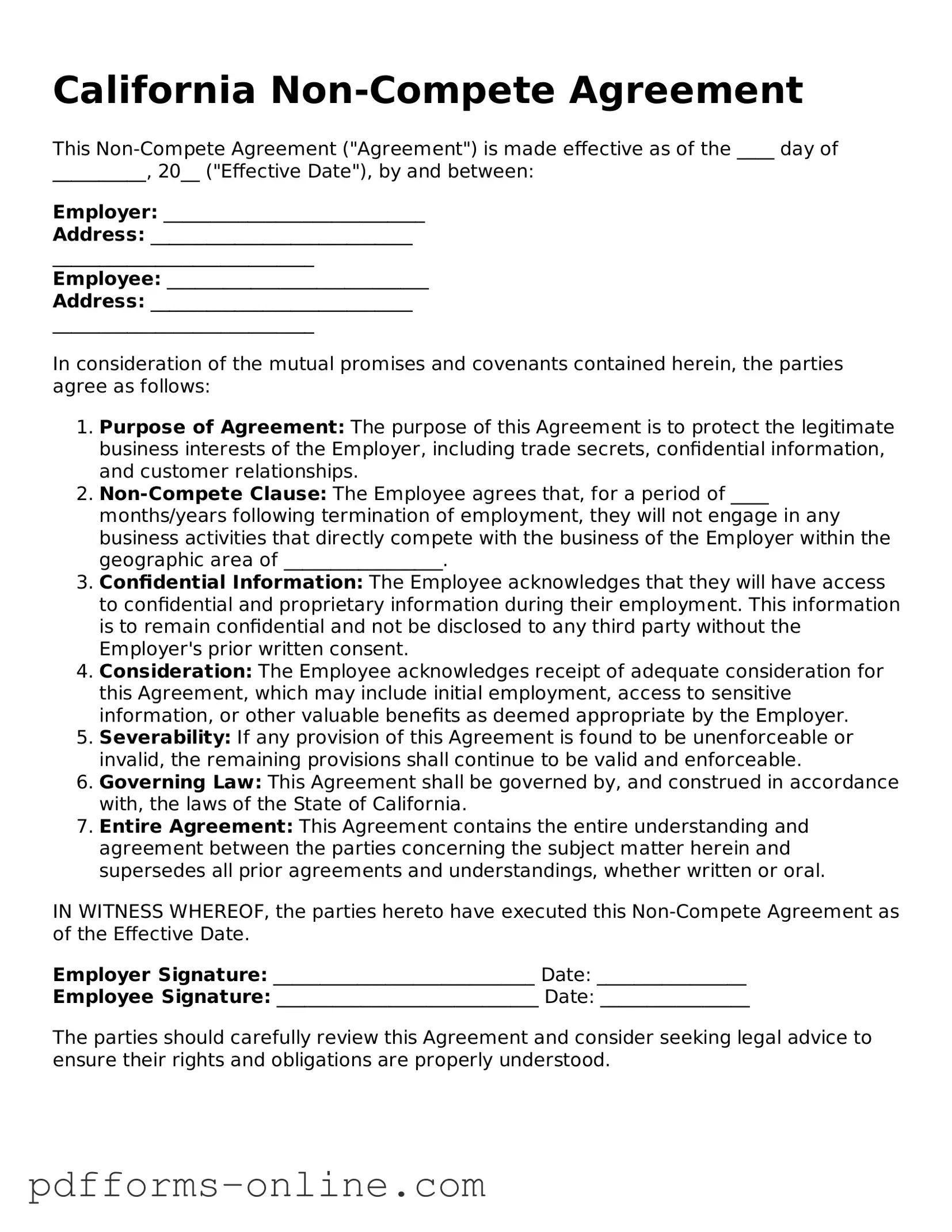 Valid California Non-compete Agreement Template