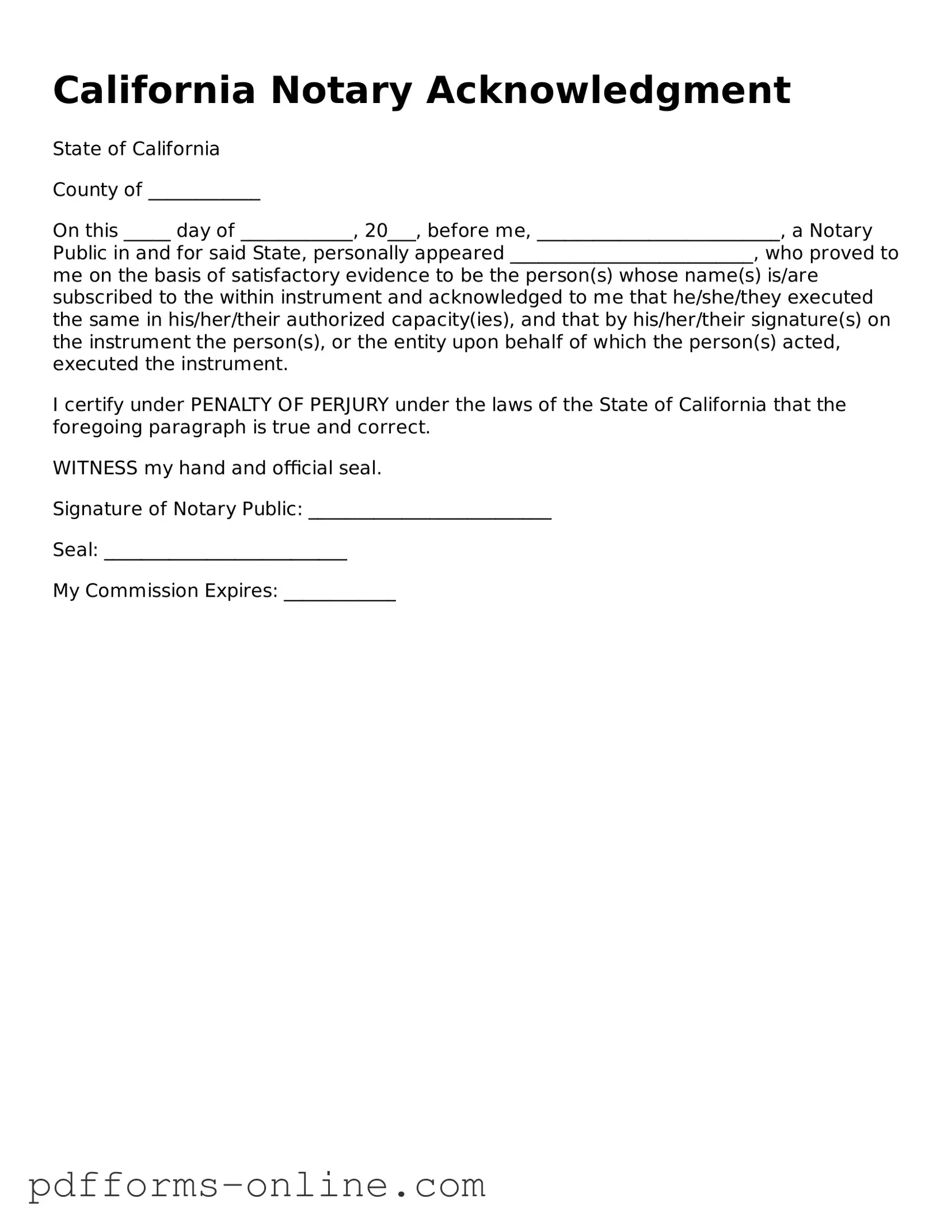 Valid California Notary Acknowledgement Template