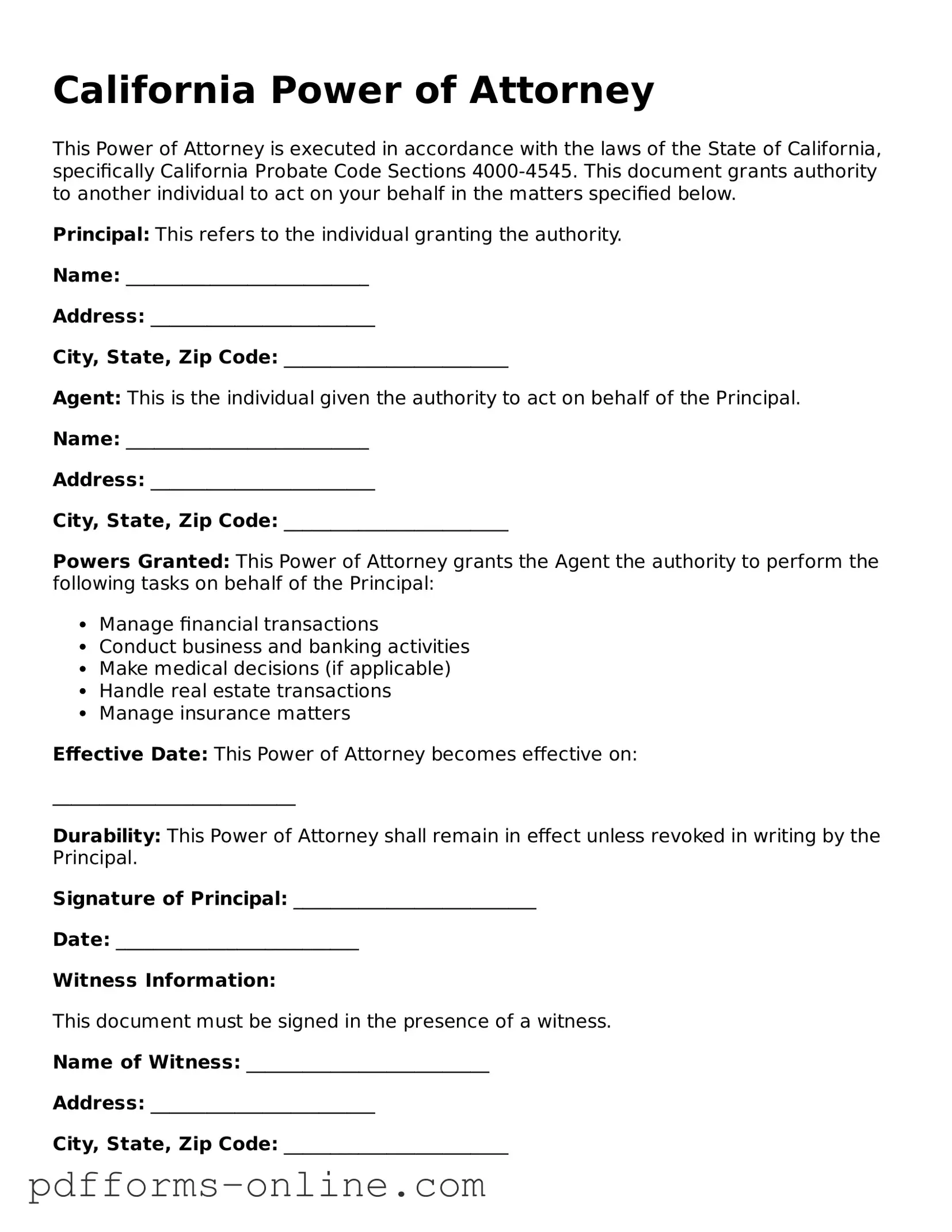 Valid California Power of Attorney Template