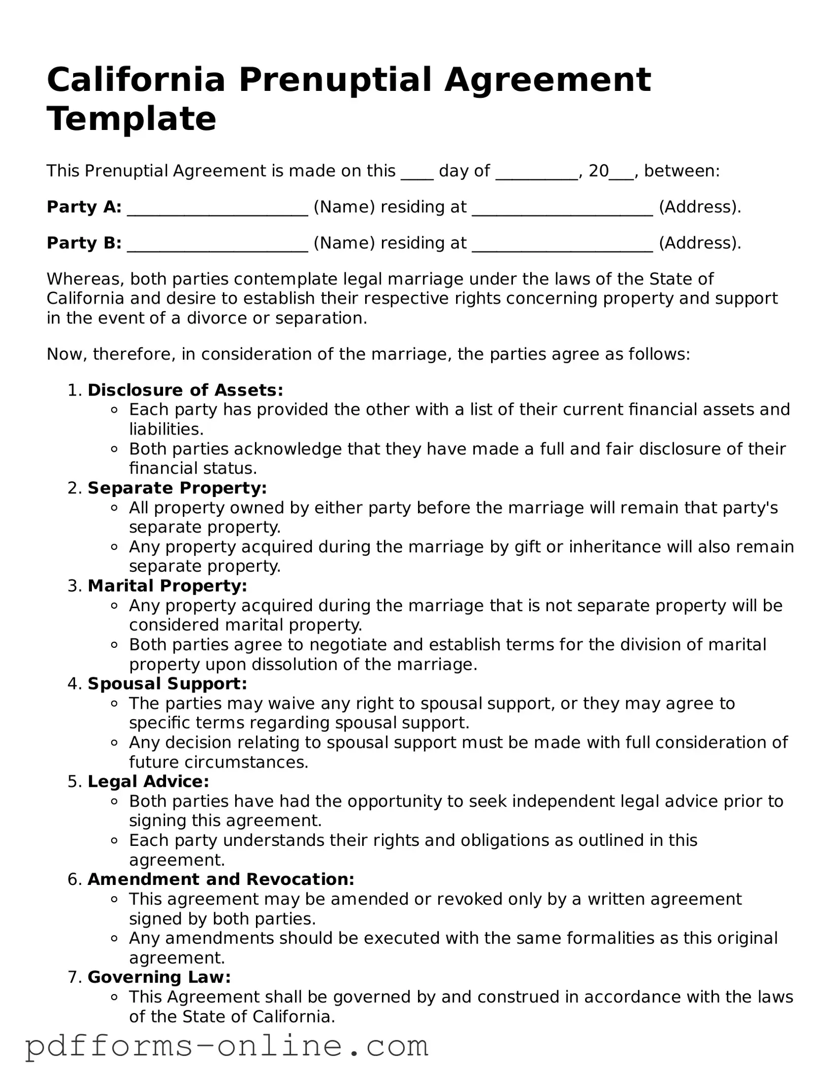 Valid California Prenuptial Agreement Template