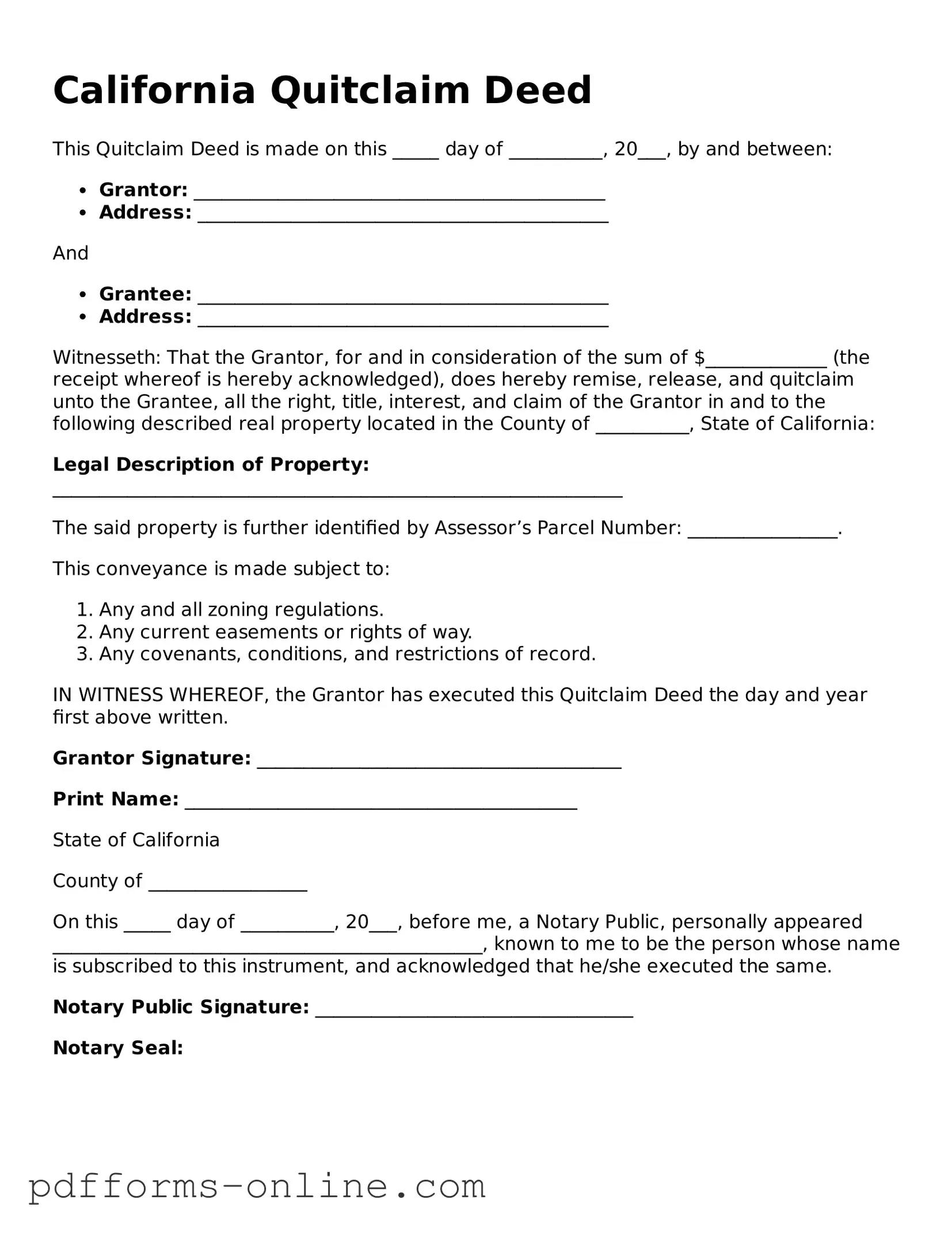 Valid California Quitclaim Deed Template