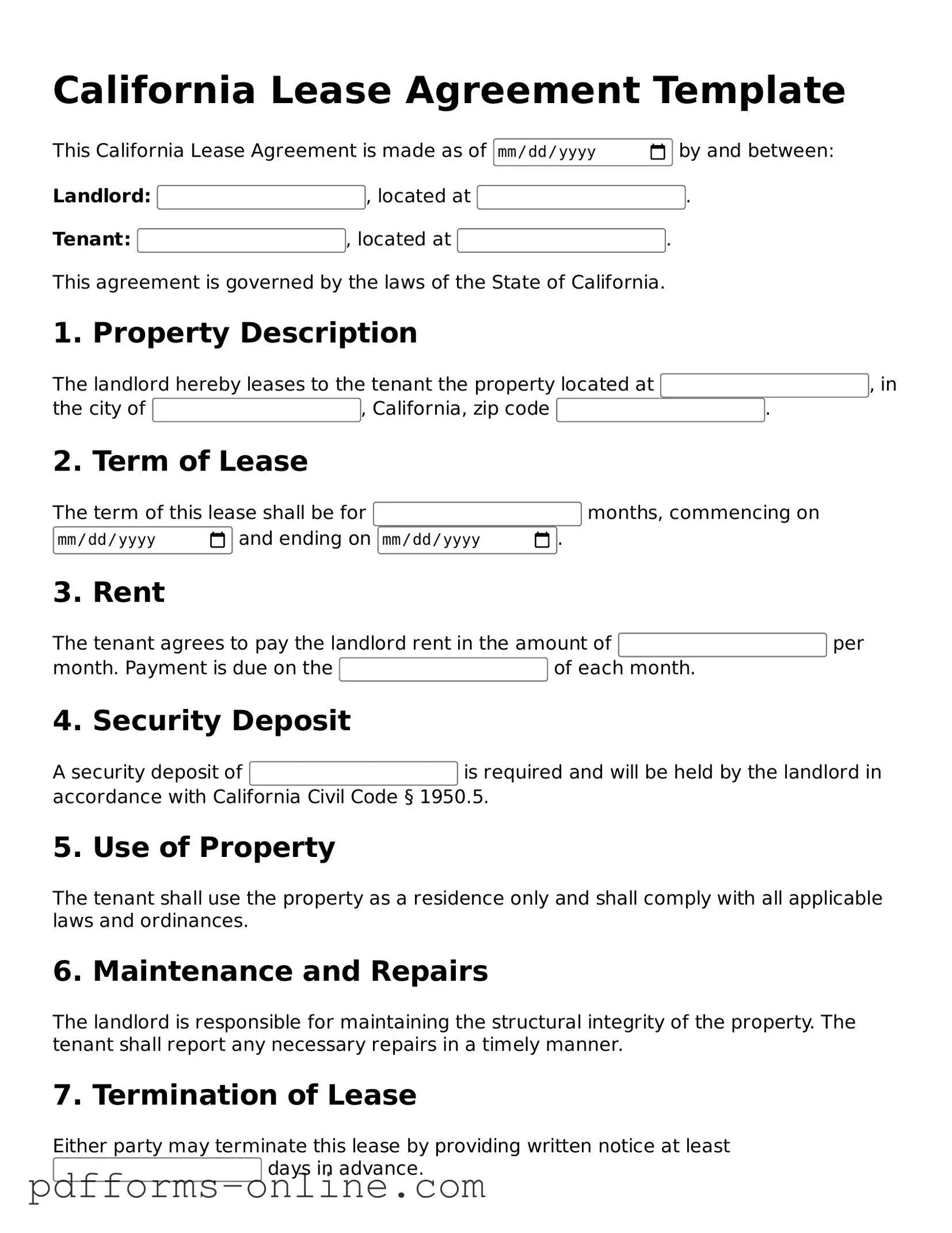 Valid California Lease Agreement Template