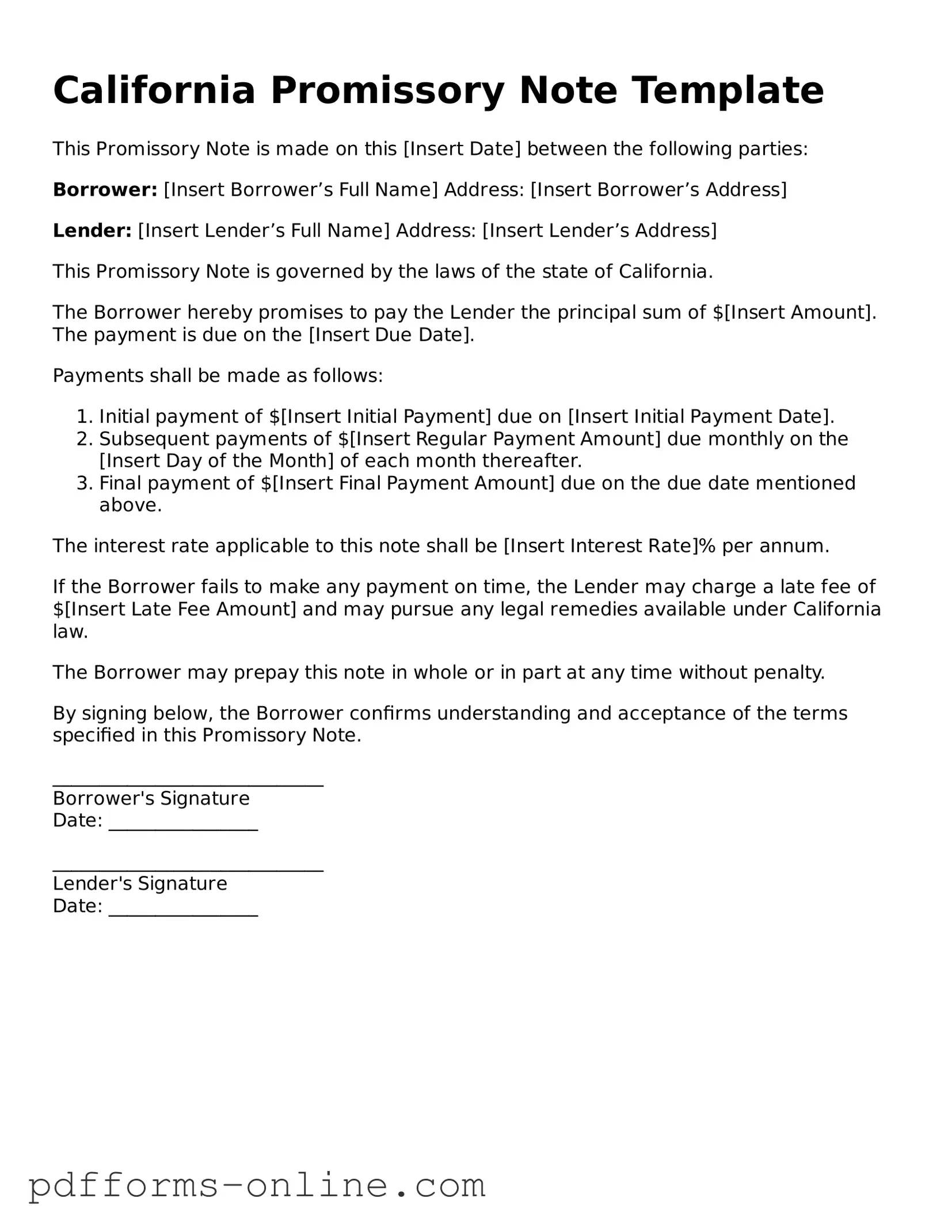 Valid California Promissory Note Template