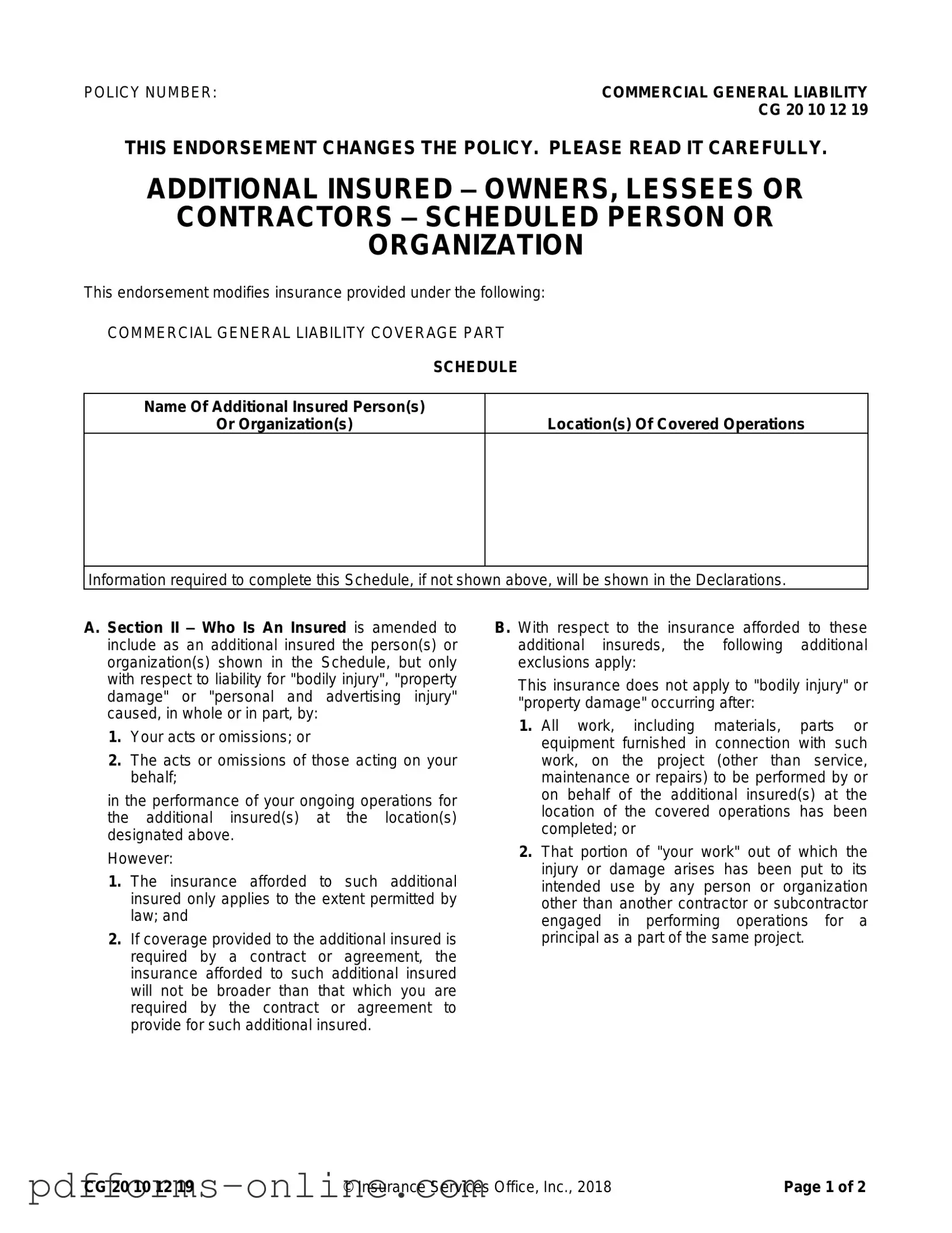 Blank Cg 20 10 07 04 Liability Endorsement Template