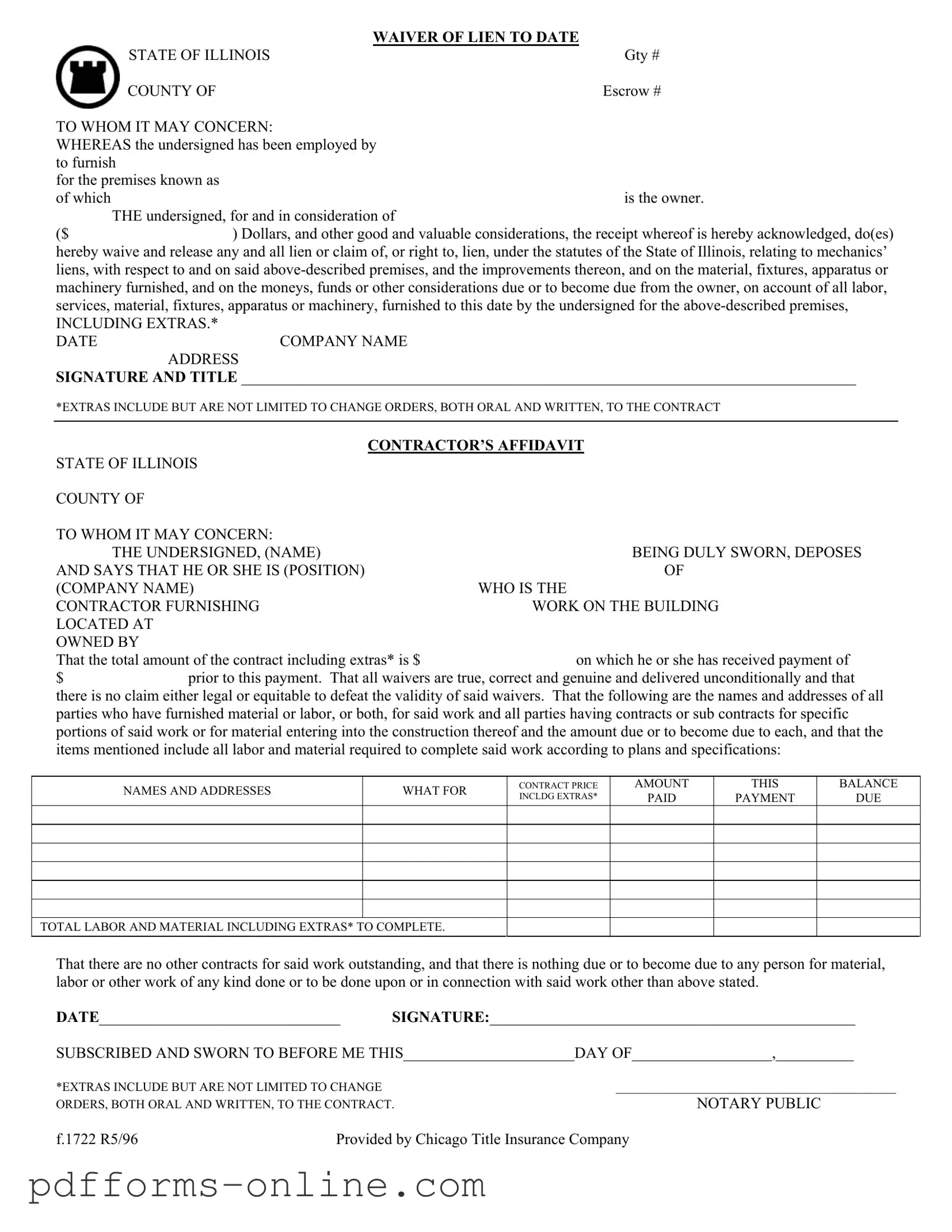 Blank Chicago Title Waiver Format Template