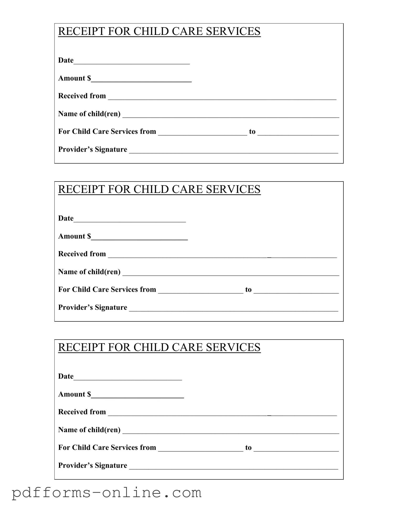 Blank Childcare Receipt Template