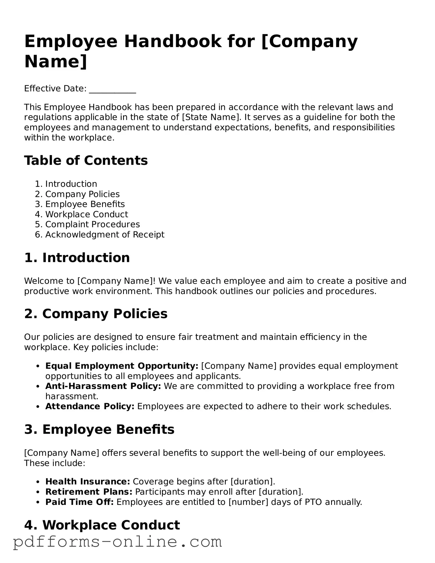 Blank Employee Handbook Form