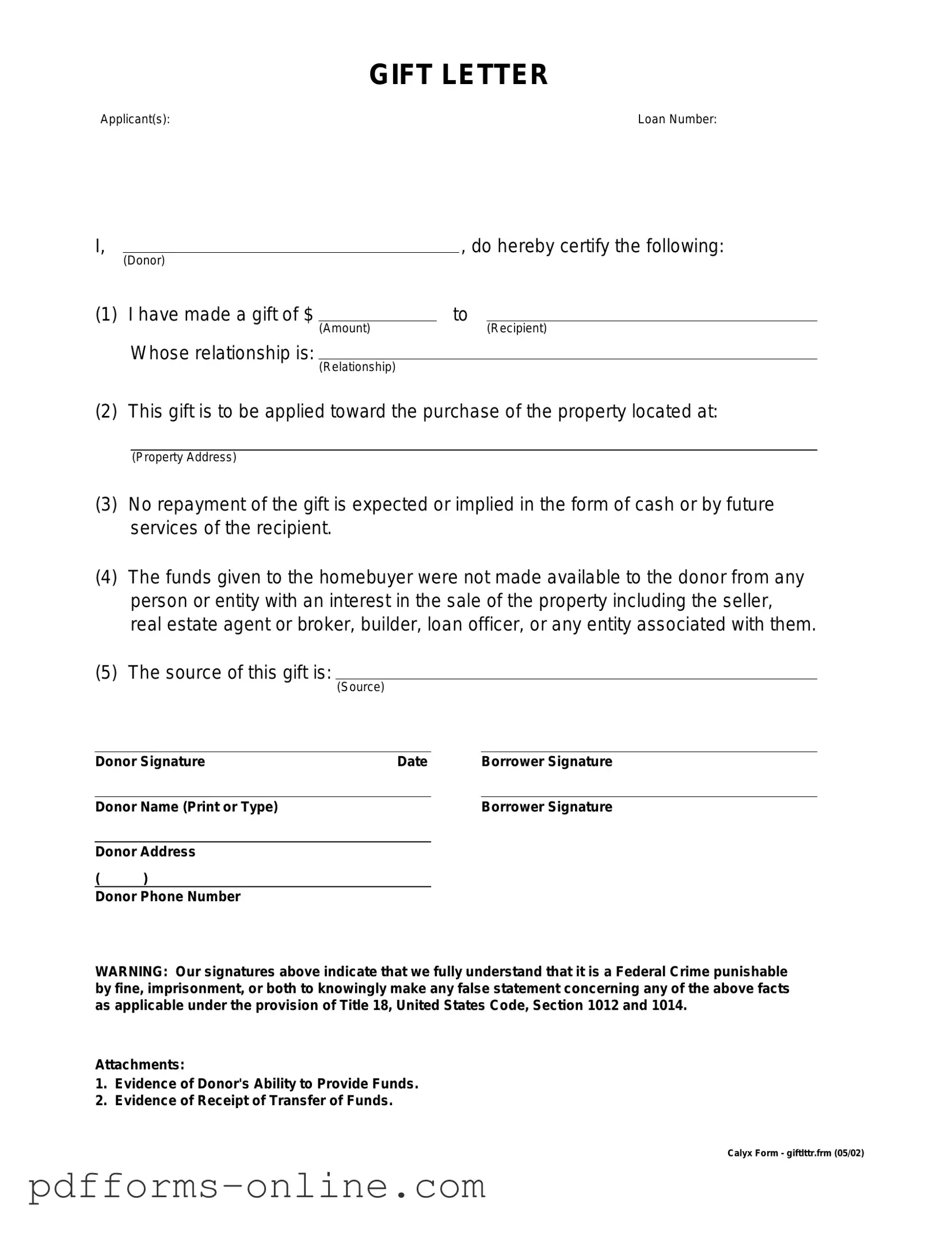 Blank Gift Letter Template
