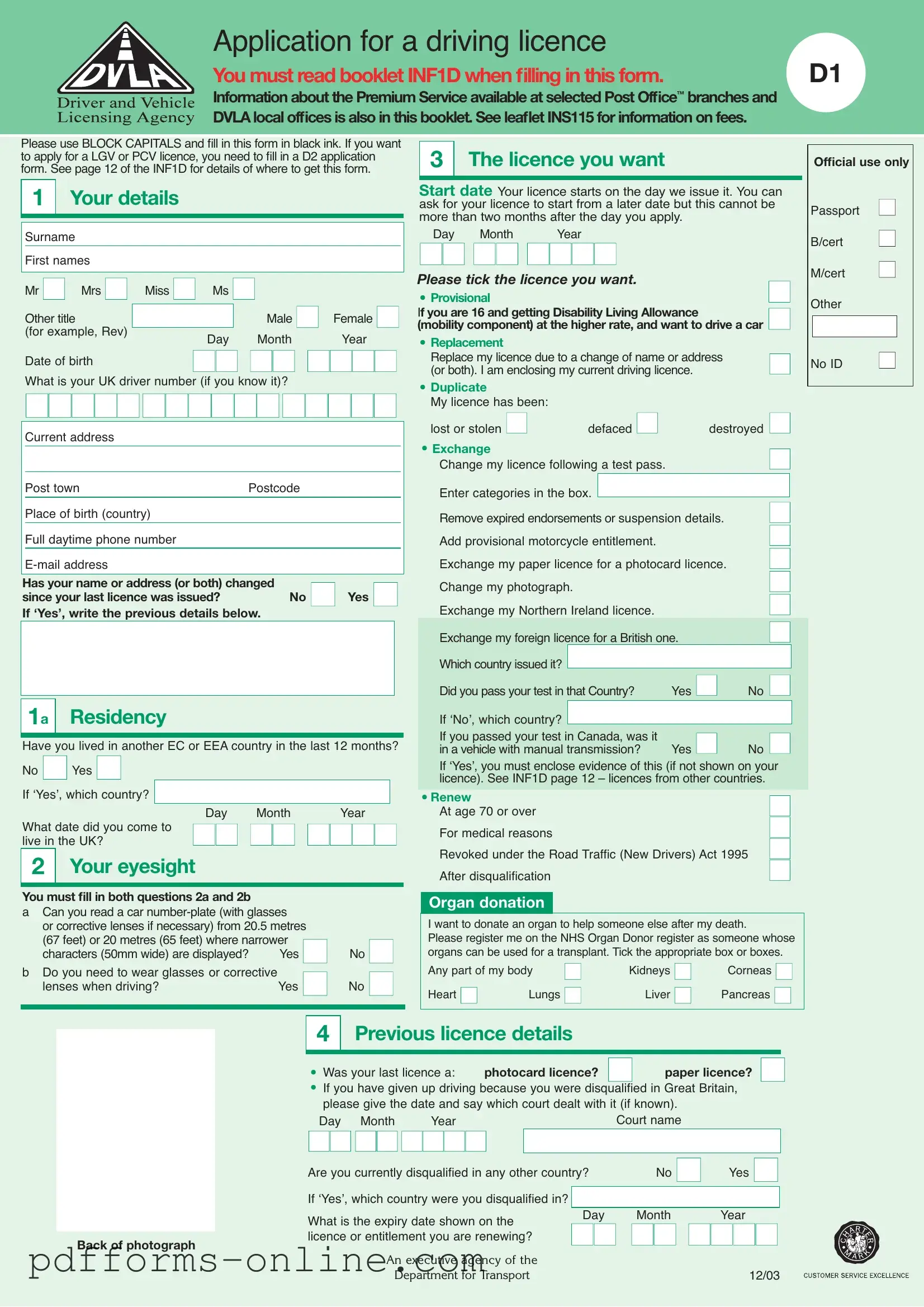 Blank D1 Dvla Template