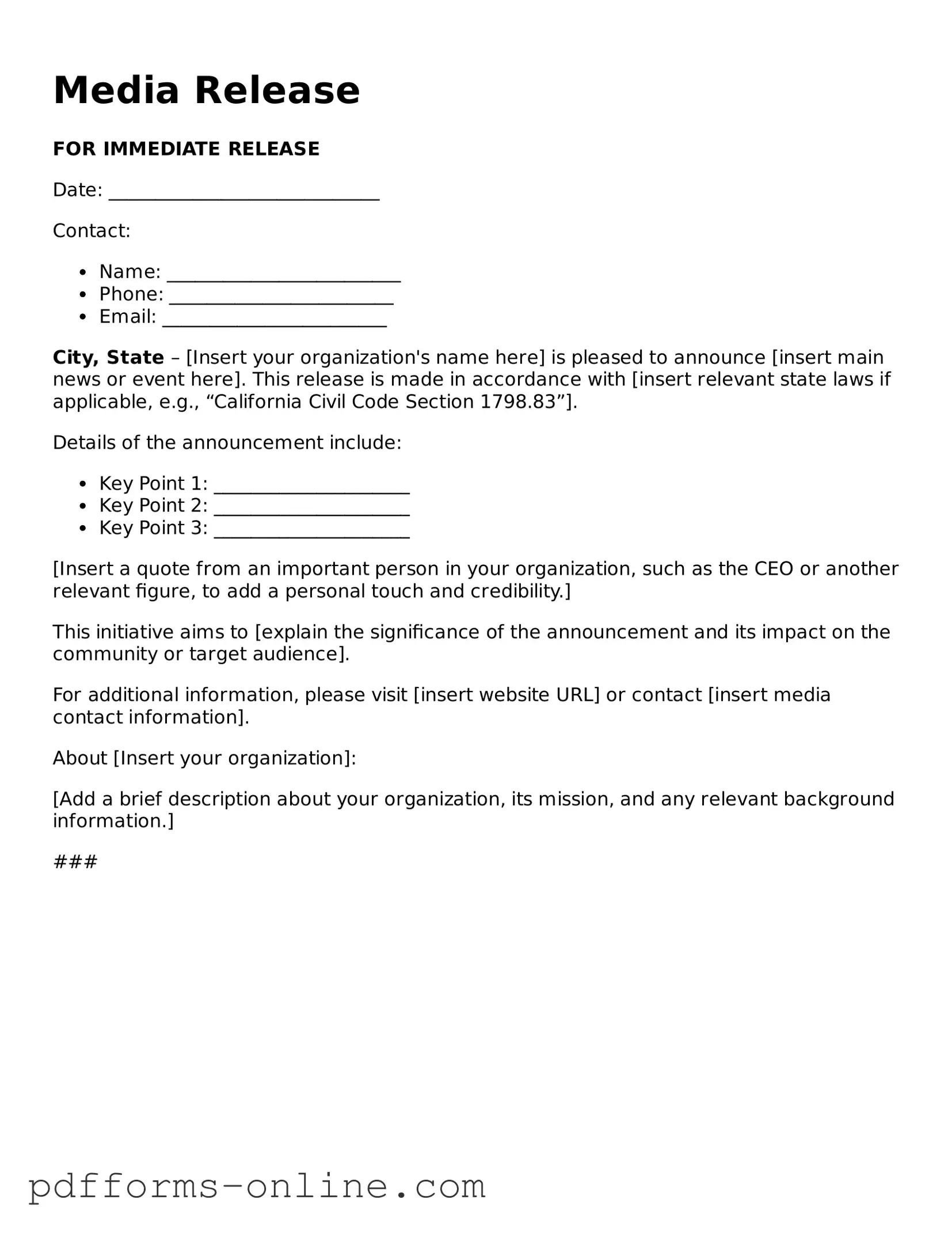 Blank Media Release Form