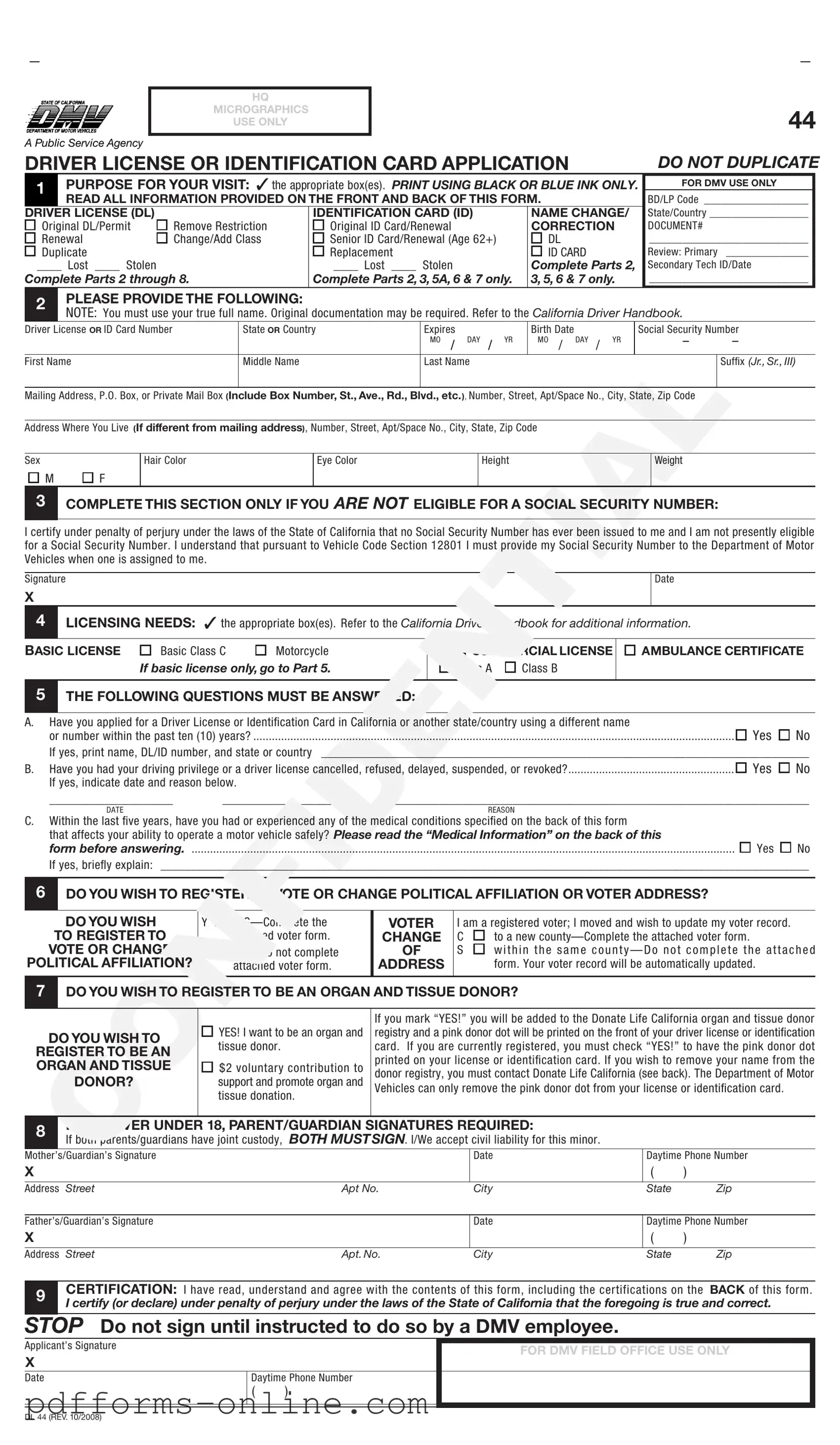 Blank Ca Dmv Dl 44 Template