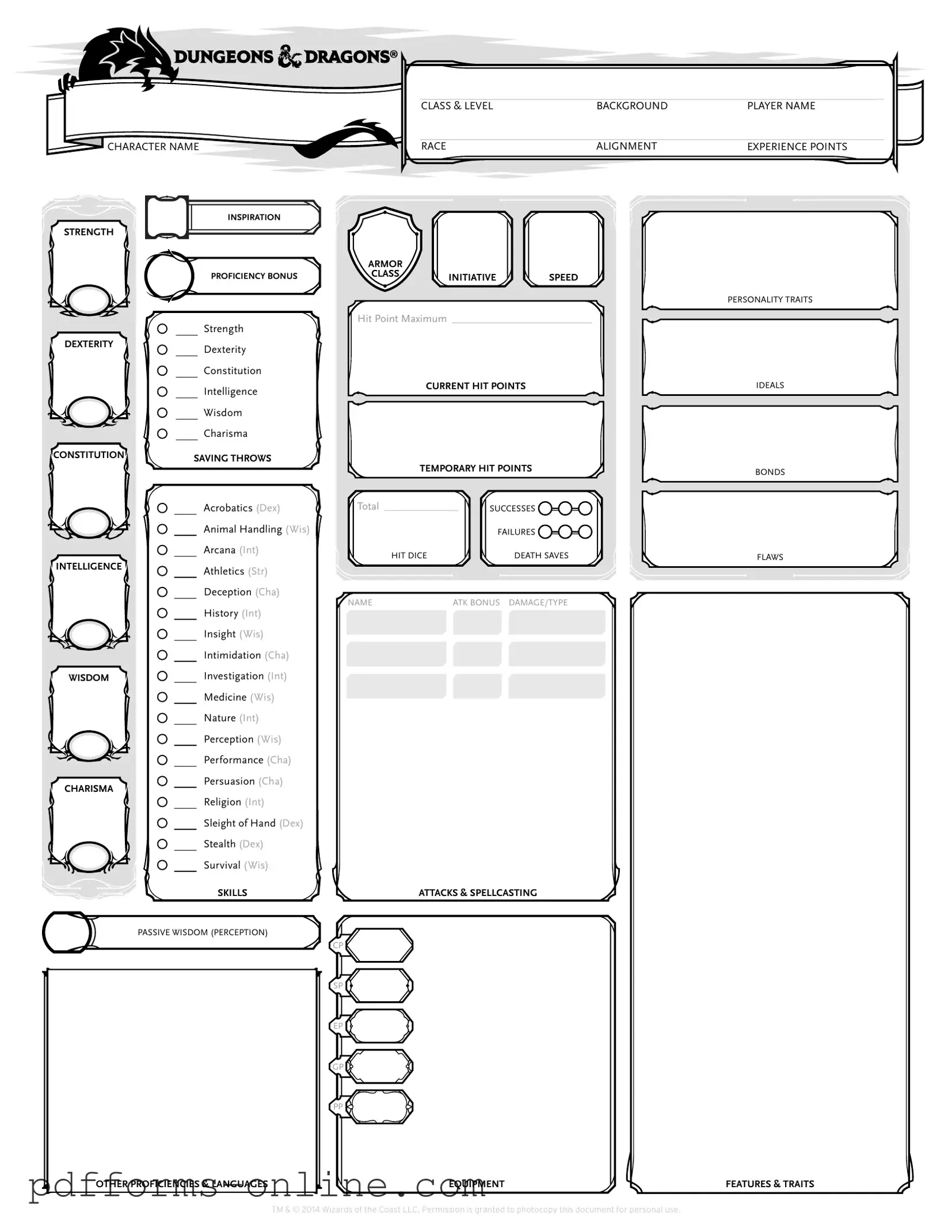 Blank Dnd Character Sheet Template