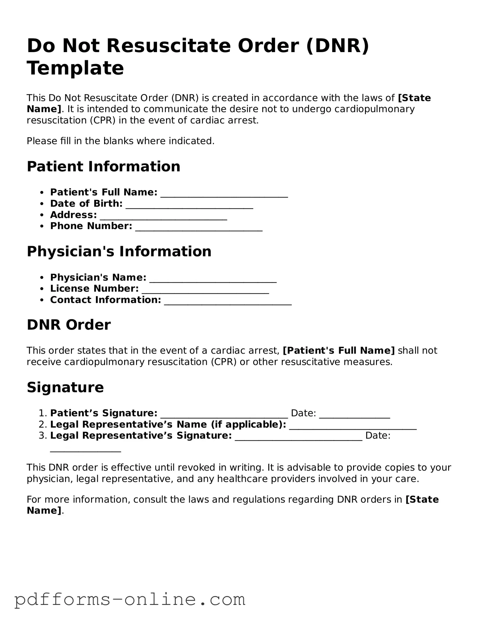 Blank Do Not Resuscitate Order Form