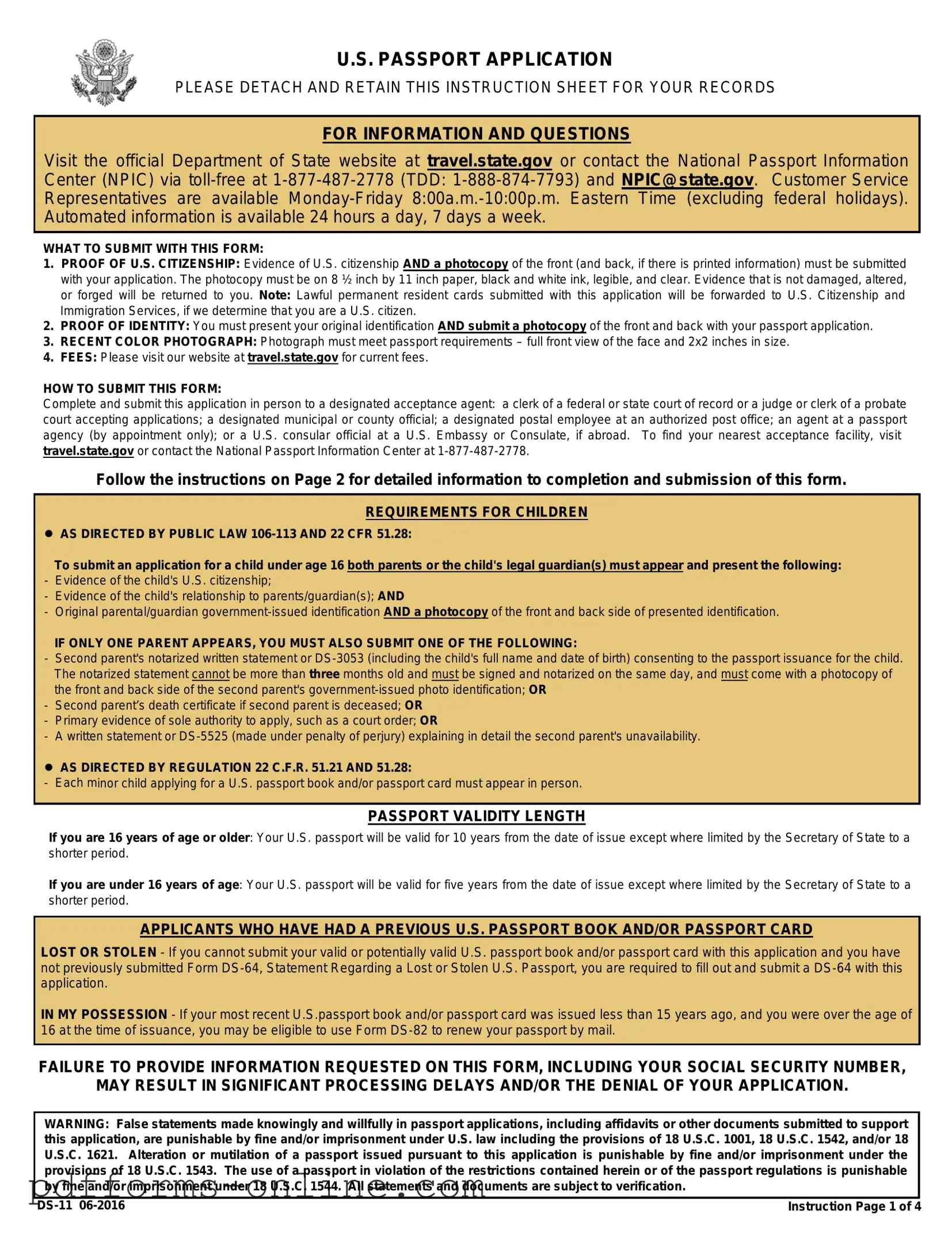 Blank DS-11 U.S. Passport application Template