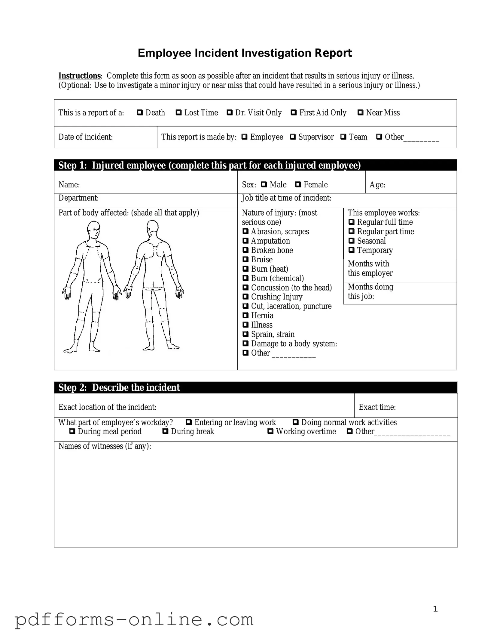 Blank Employee Accident Report Template