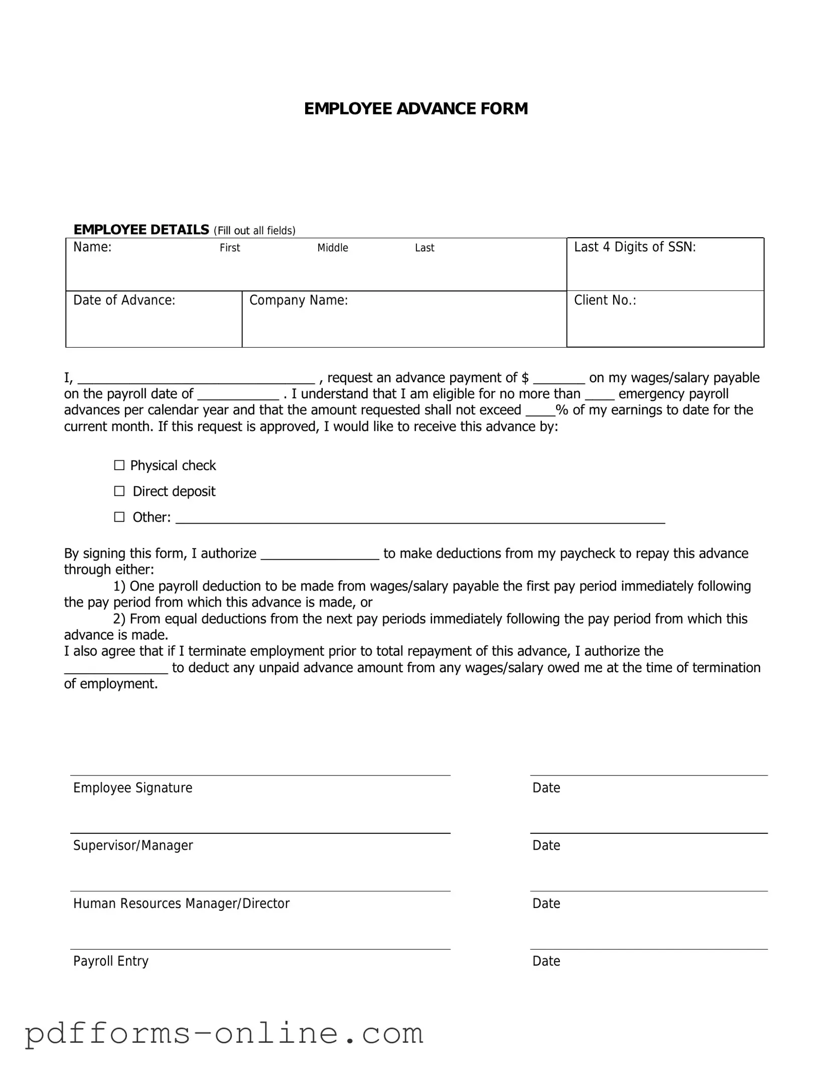 Blank Employee Advance Template