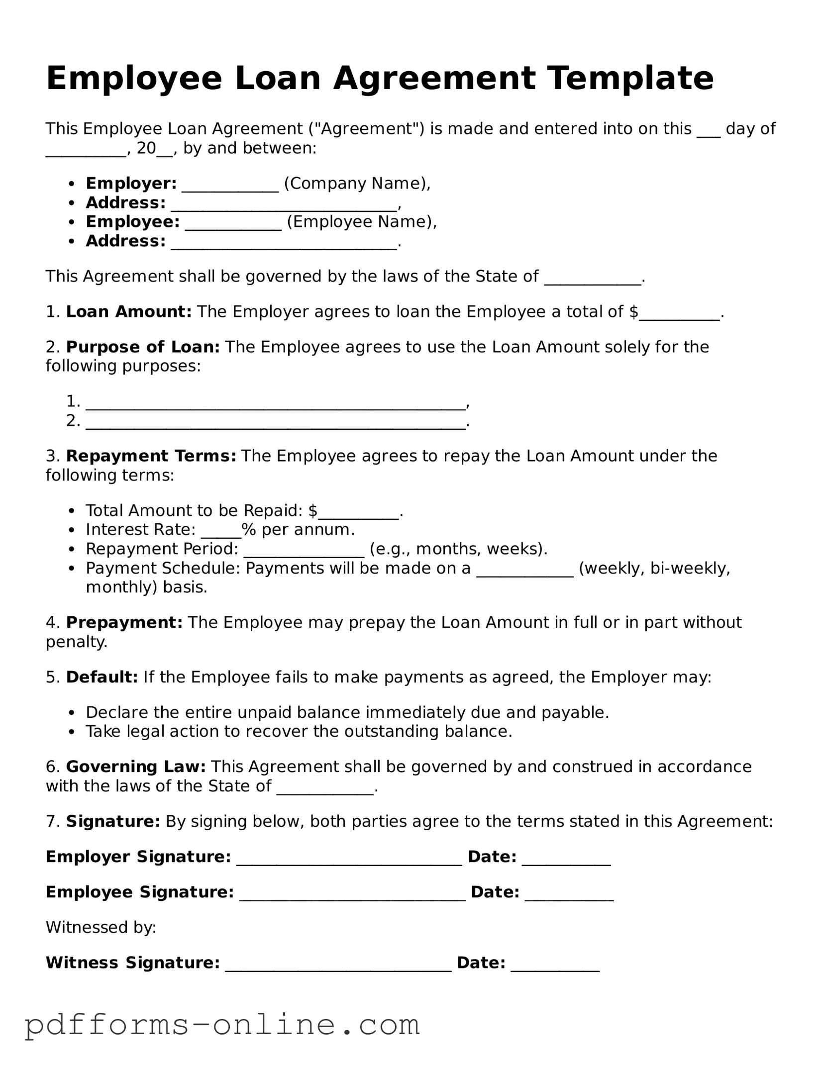 Blank Employee Loan Agreement Form