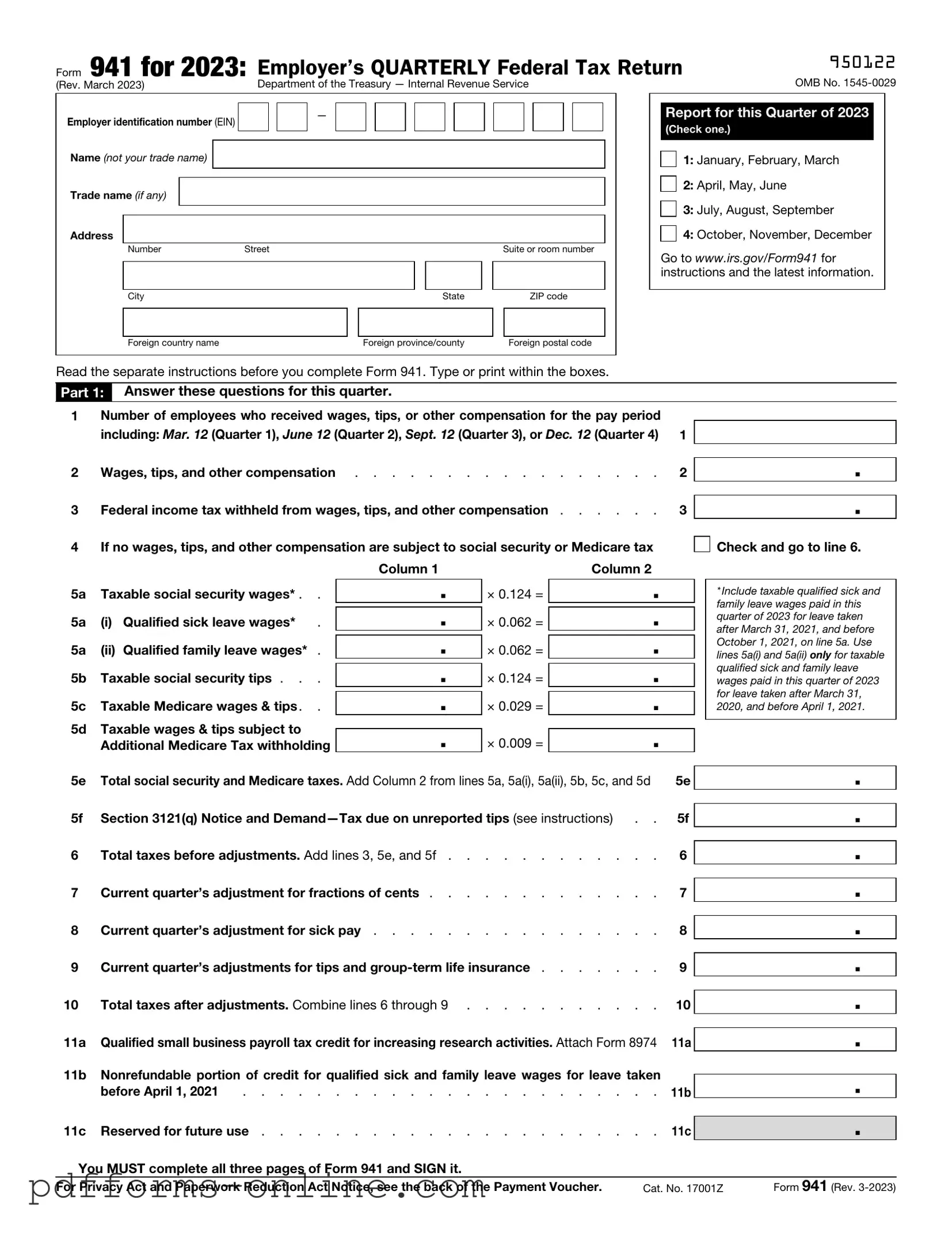 Blank IRS 941 Template