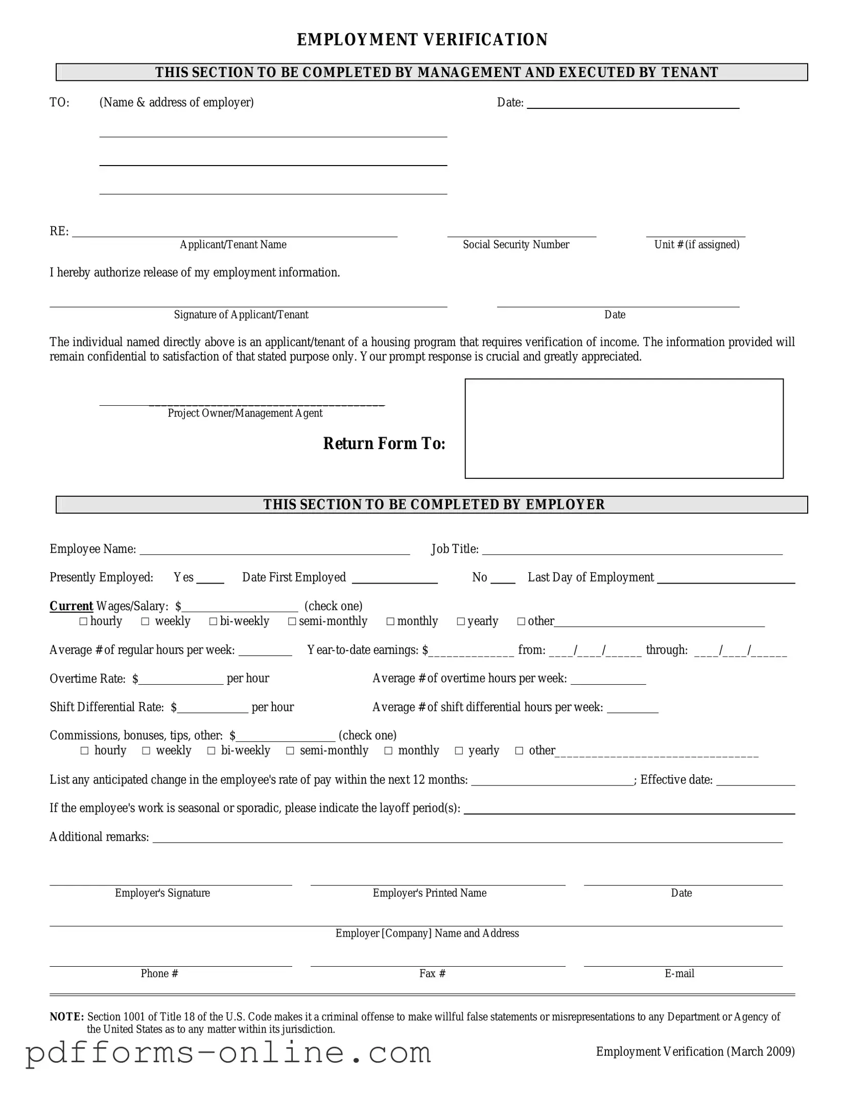 Blank Employment verification form Template