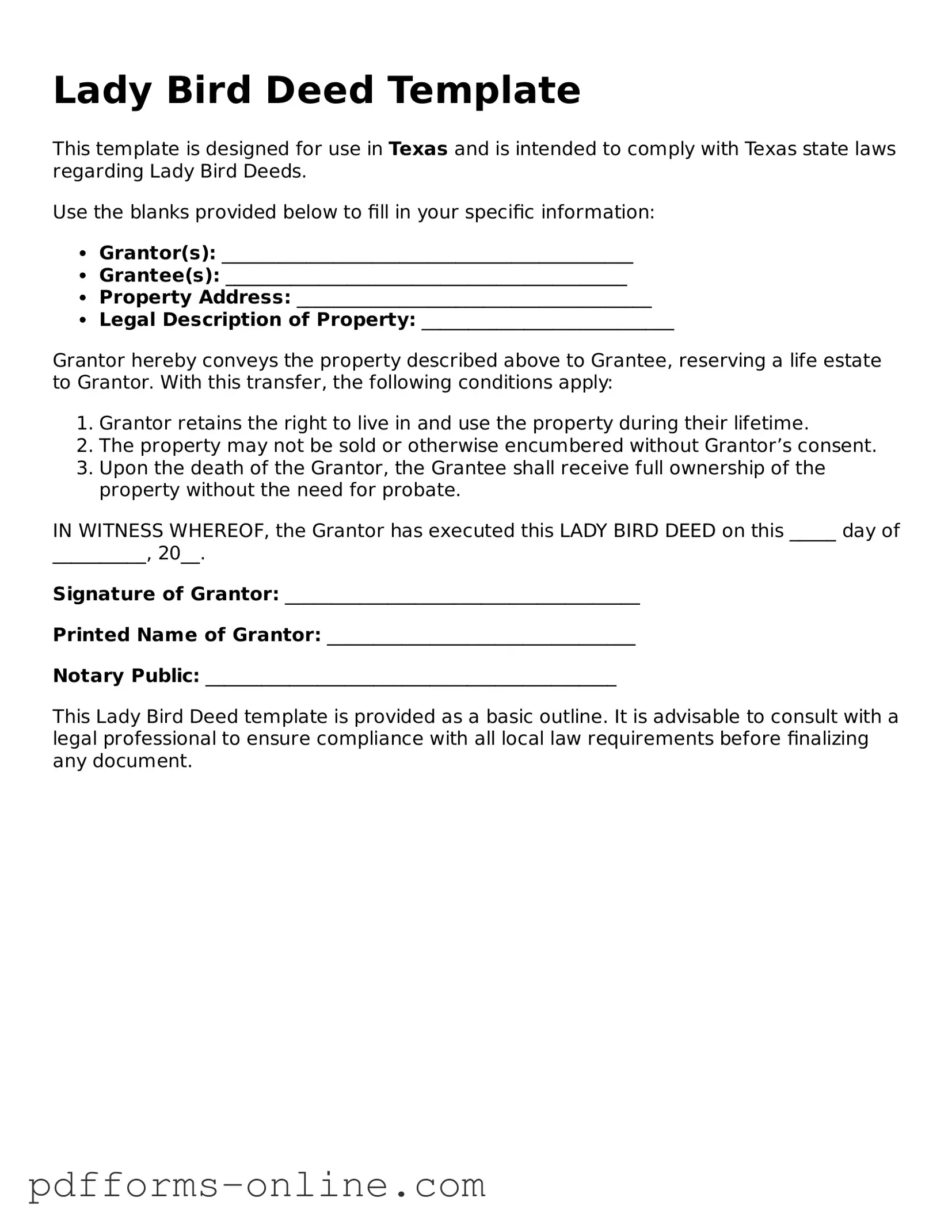 Blank Lady Bird Deed Form