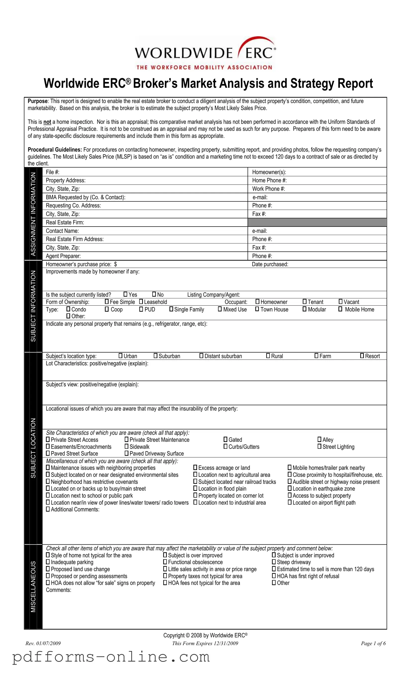 Blank Erc Broker Market Analysis Template