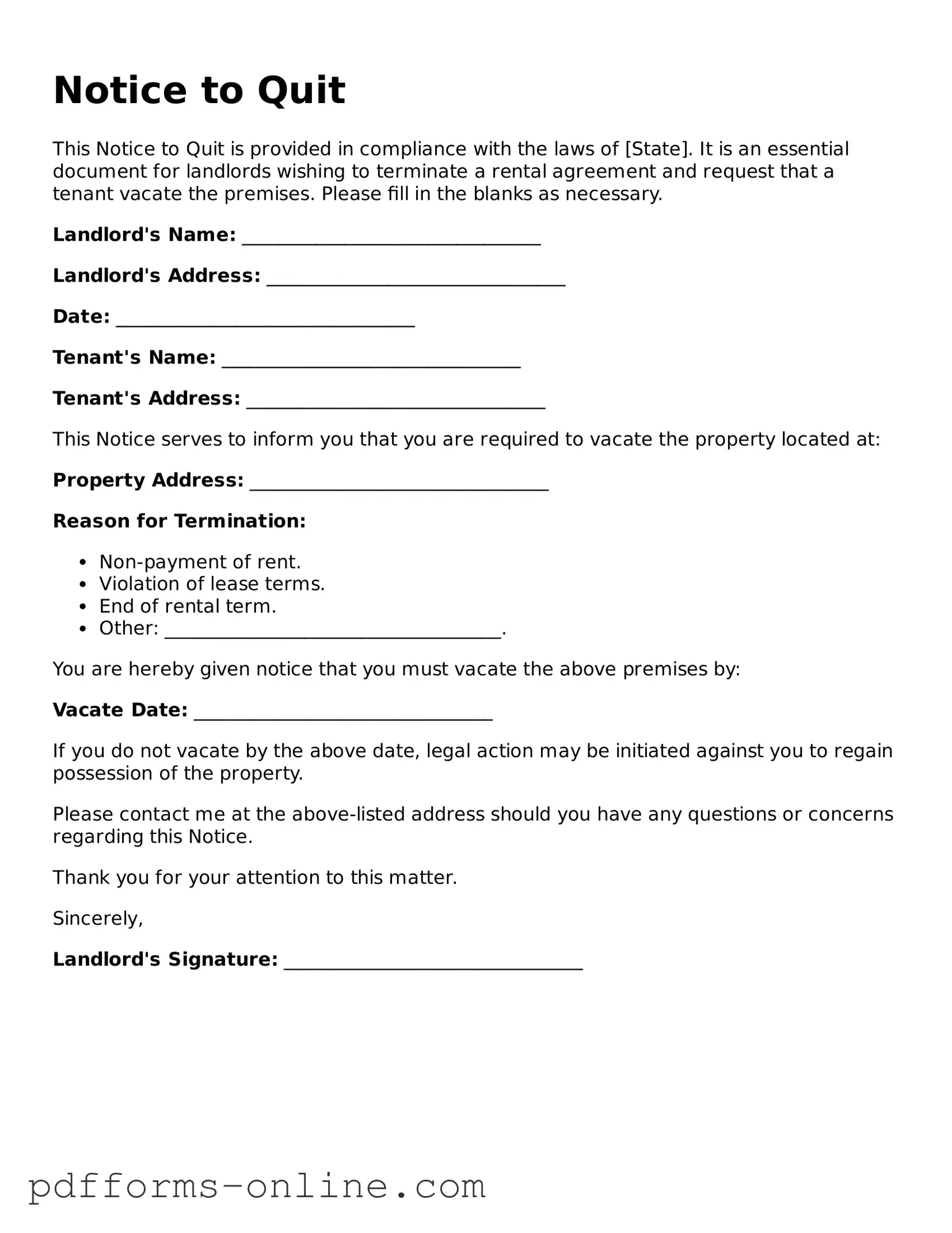 Blank Notice to Quit Form