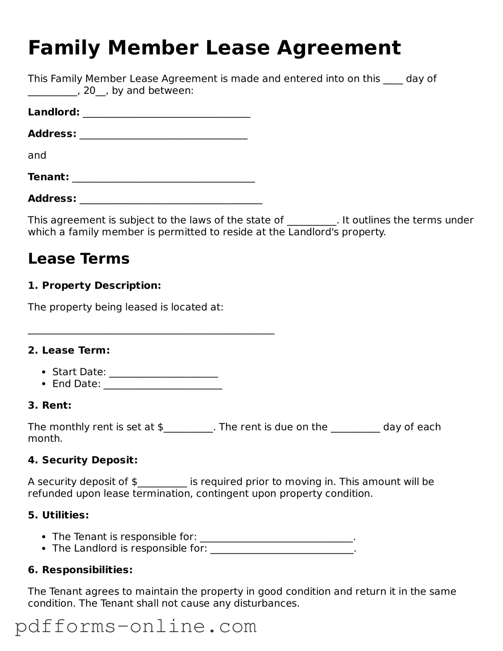 Blank Family Member Lease Agreement Form