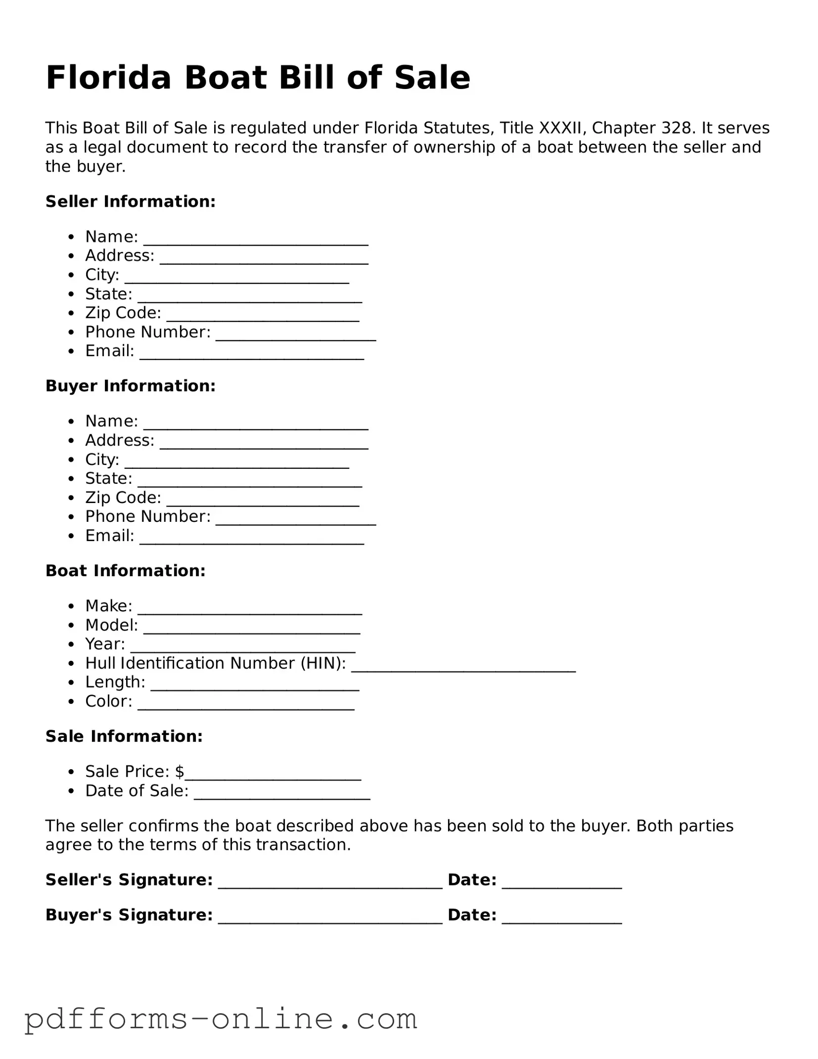 Valid Florida Boat Bill of Sale Template