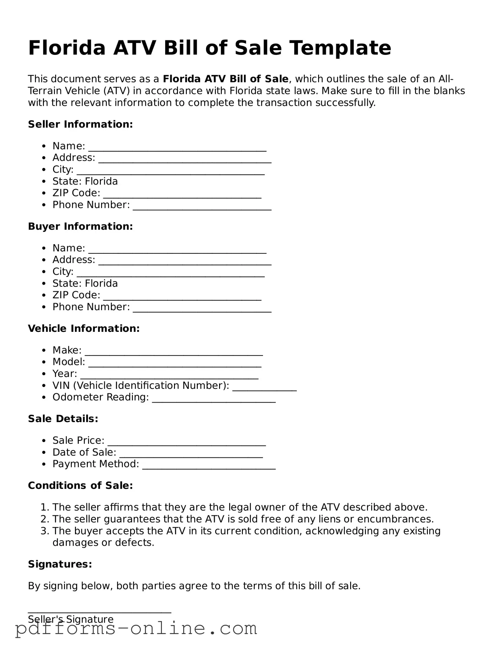 Valid Florida ATV Bill of Sale Template