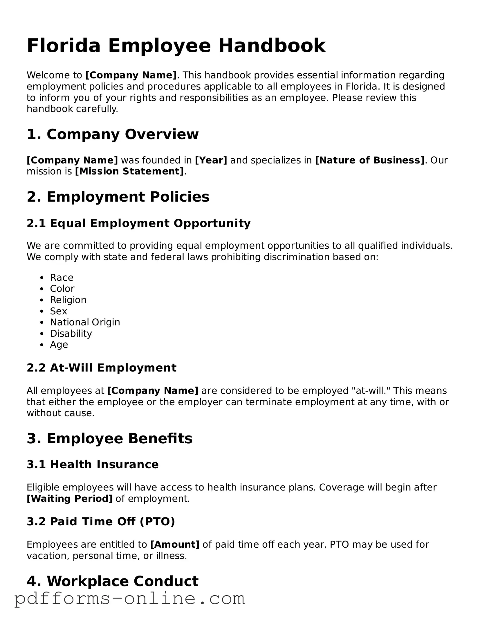 Valid Florida Employee Handbook Template