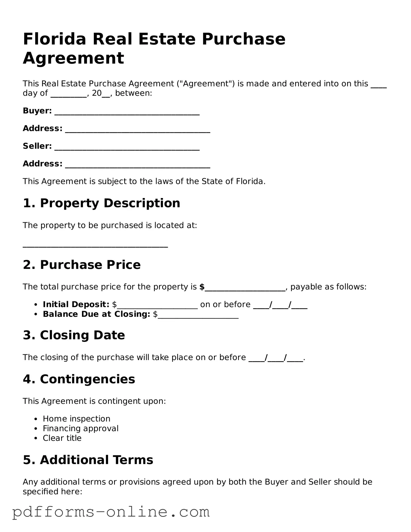 Valid Florida Real Estate Purchase Agreement Template