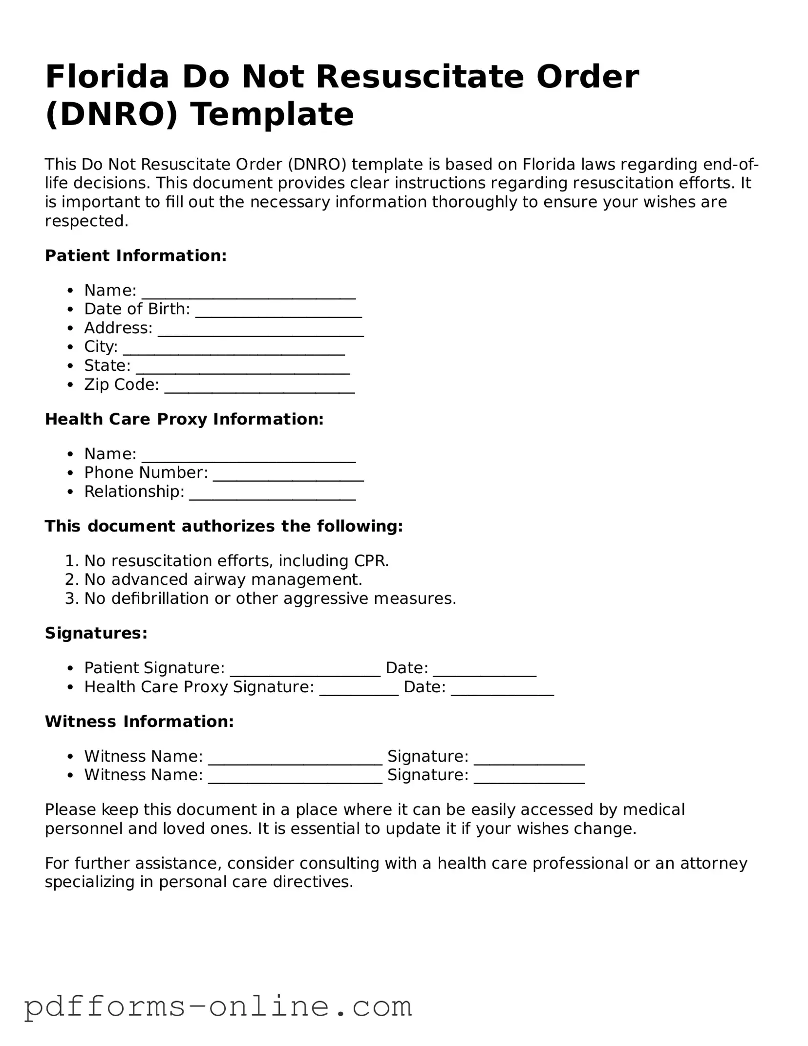 Valid Florida Do Not Resuscitate Order Template