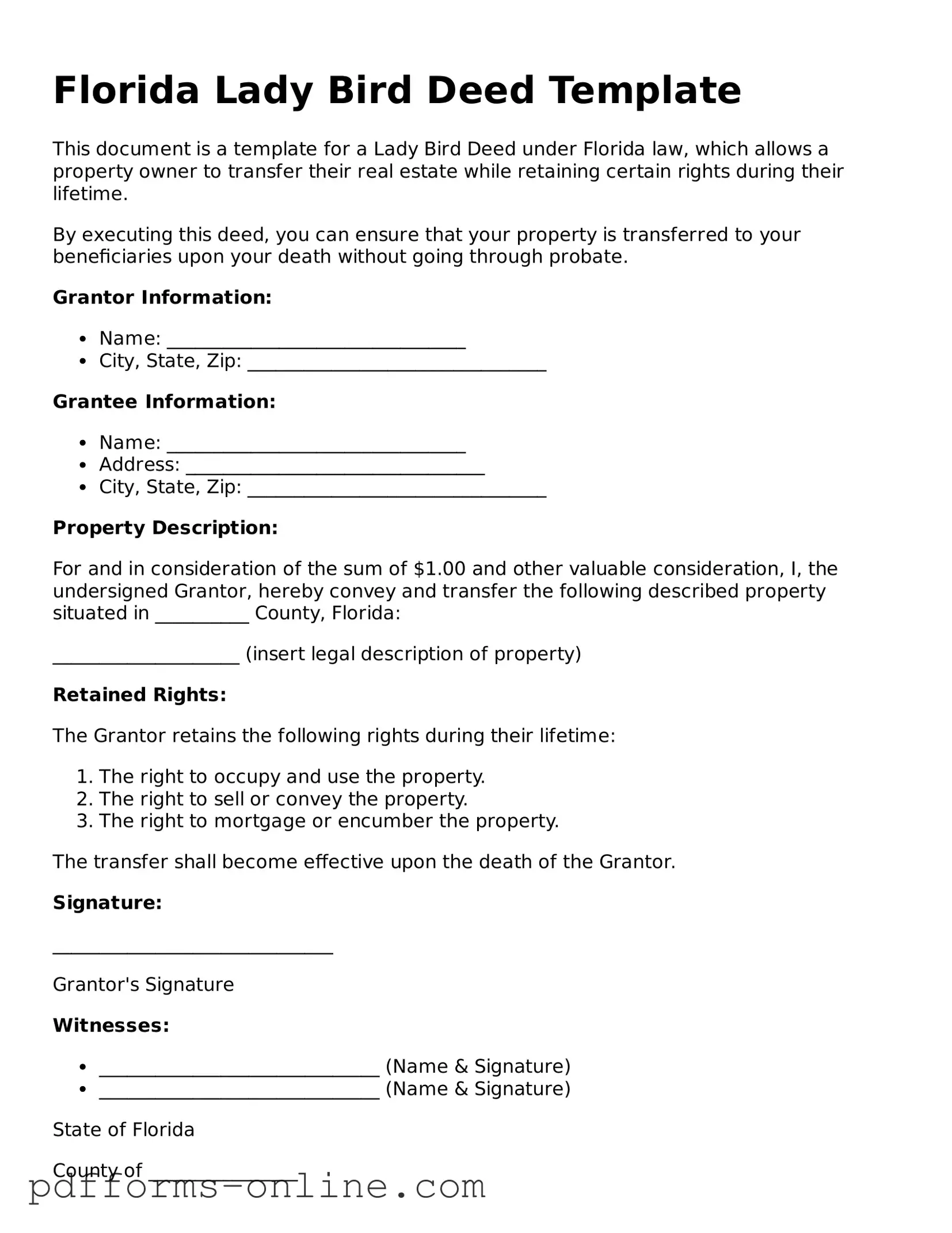 Valid Florida Lady Bird Deed Template