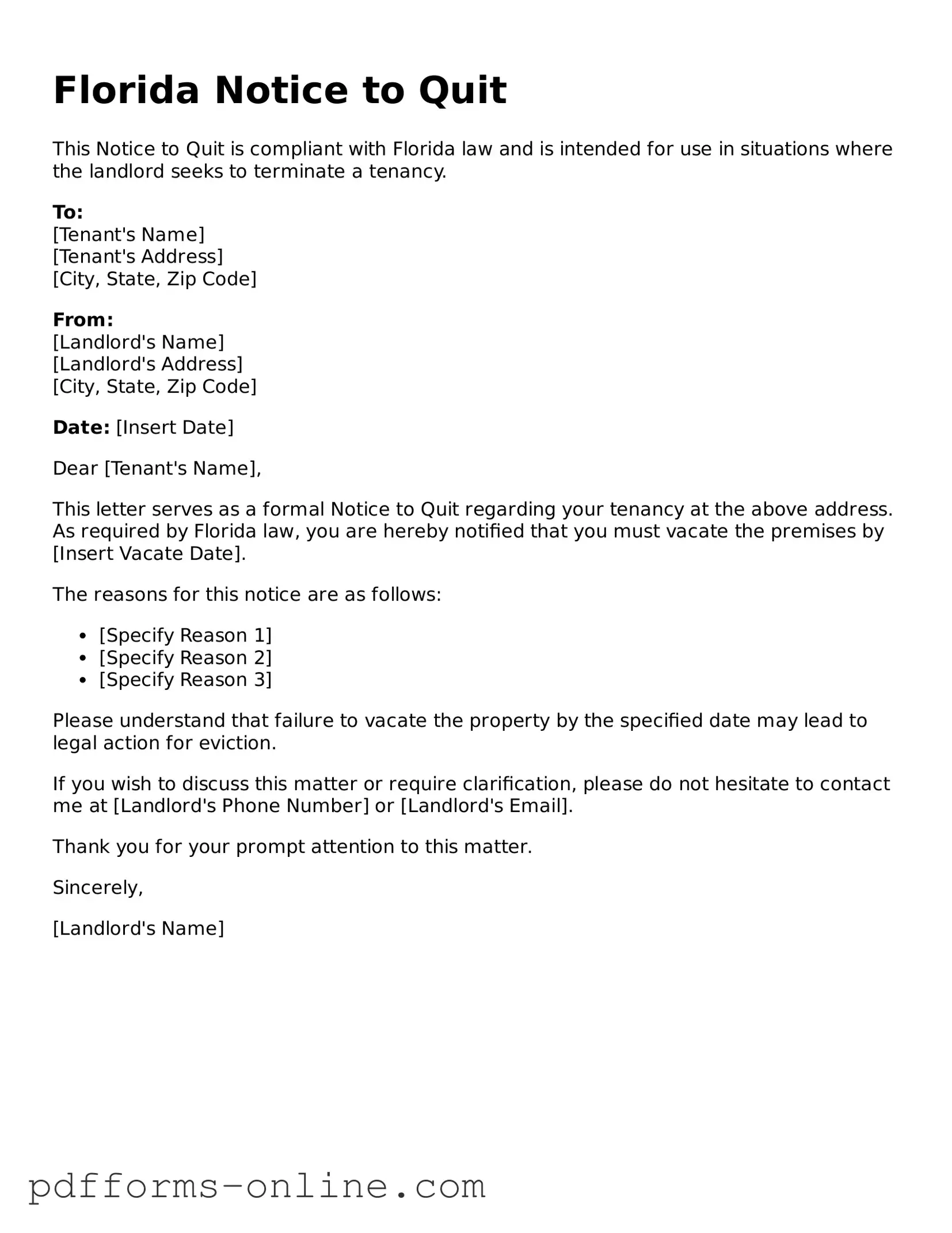 Valid Florida Notice to Quit Template